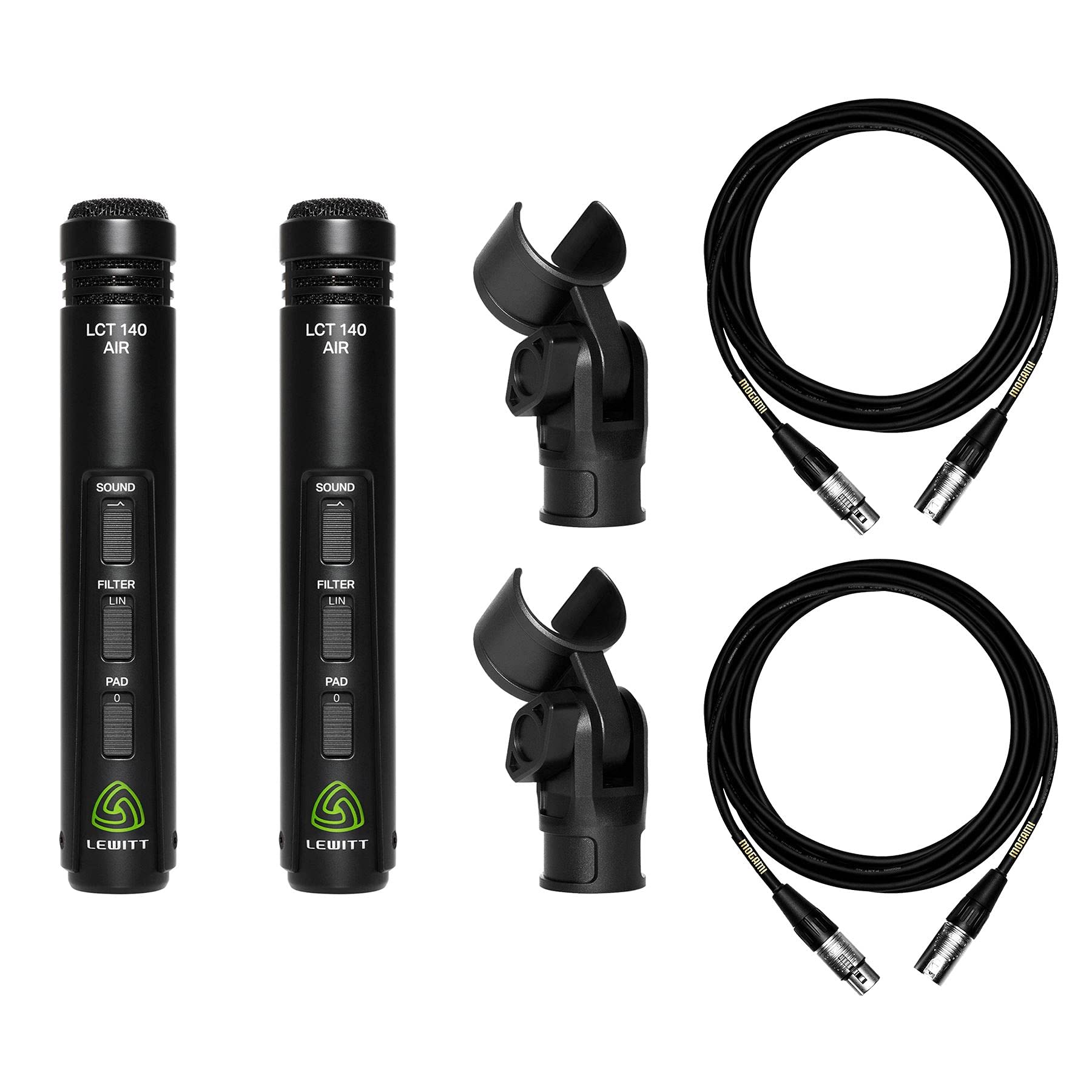 Lewitt LCT 140 AIR Professional Studio Condenser Microphone Stereo Pair Bundle with 2 Mogami Gold XLR Cables - Perfect for Podcasting, Voice Over & Music Recording