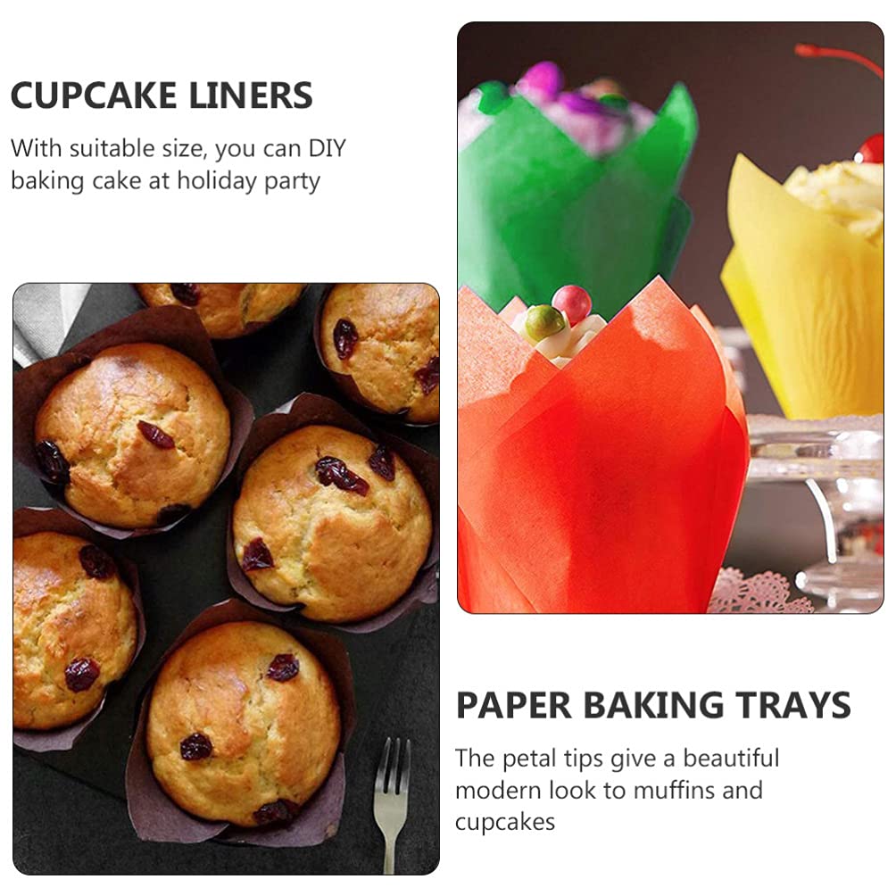 DOITOOL 200Pcs Tulip Cupcake Baking Cups - Mini Muffin Liners, Paper & Aluminum Foil Cake Cases for Baking, Party, Baby Shower & Dessert Display