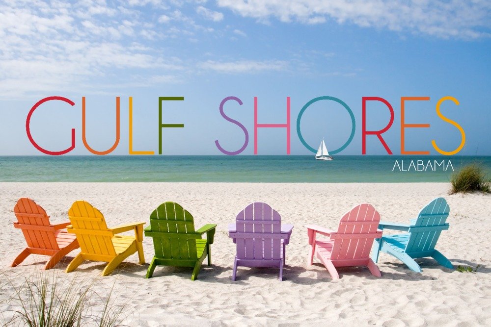 Gulf Shores Alabama Beach Chairs Wall Art - 9x12 Colorful Coastal Decor Print Poster - Perfect for Living Room, Bedroom & Beach House Decoration