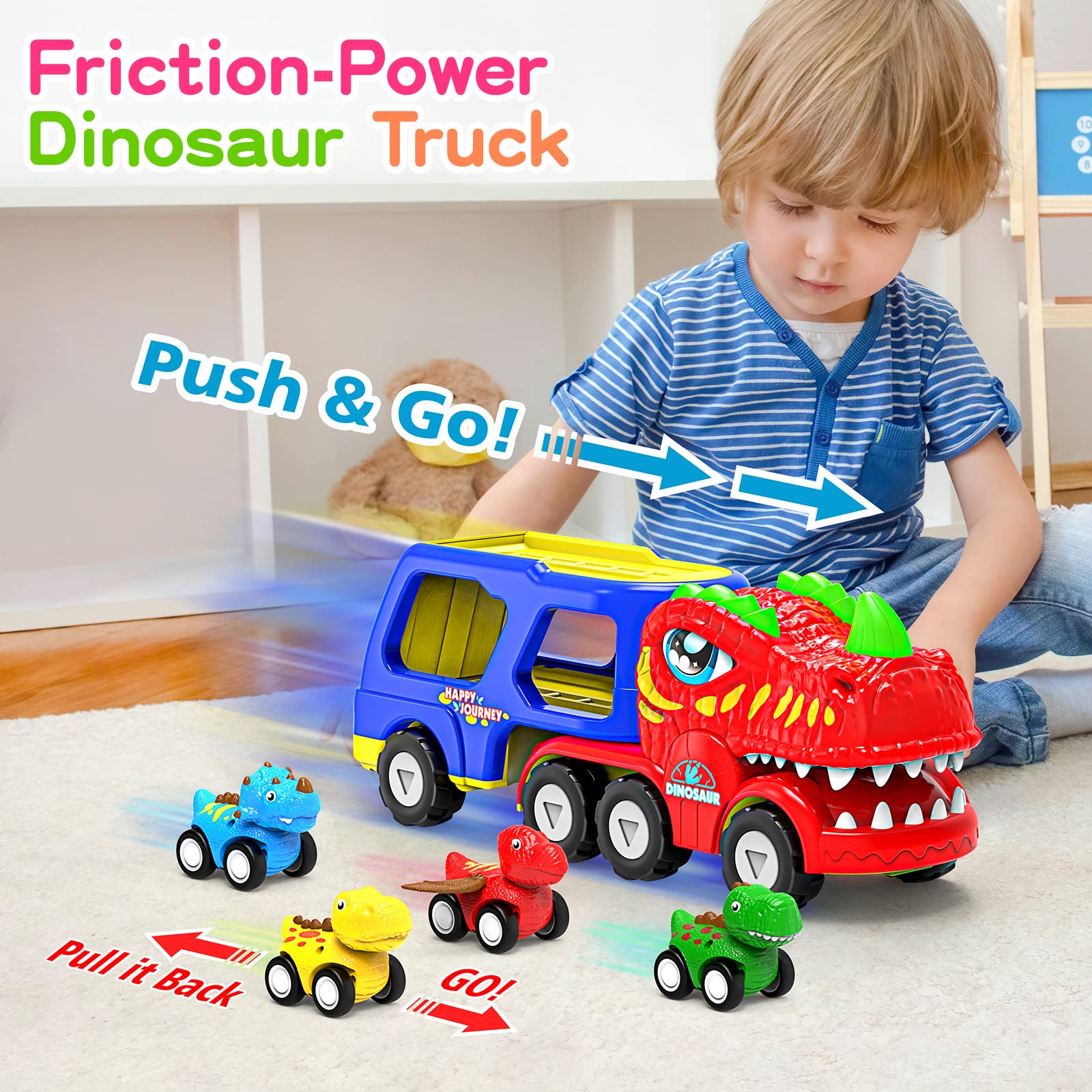 **ENJSD 5-in-1 Dinosaur Toys for Toddlers 1-5 Years Old – Friction Powered with Flashing Lights & Sounds – Best Gift for Boys & Girls – Playtime, Learning & Pretend Adventure**    *(Use Cases: Great for birthday gifts, preschool learning, interactive play, and dinosaur-themed pretend adventures!)*