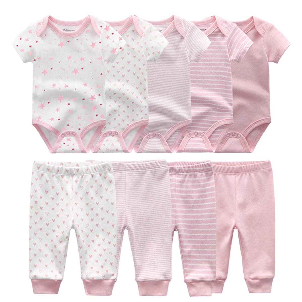 Kiddiezoom Unisex Newborn Baby Short-Sleeve Bodysuit & Pants Set - Soft Cotton Layette Essentials Gift Set for 0-12 Months - Perfect for Playdates, Photo Shoots & Everyday Comfort