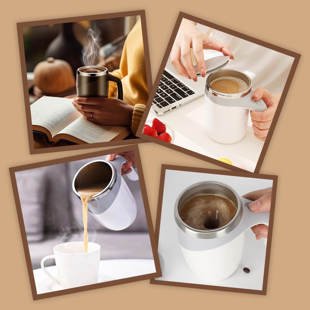 Self Stirring Coffee Mug - Rechargeable Automatic Magnetic Stirring Travel Mug for Coffee, Tea & Hot Chocolate - Perfect for Office, Home & Outdoor Use - Fast Electric Mixing Cup for Milk Tea & Beverages
