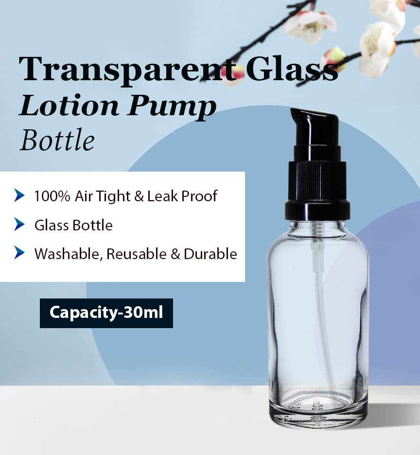 30ml Clear Glass Bottle with Pump for Essential Oils & Skincare - Pack of 12