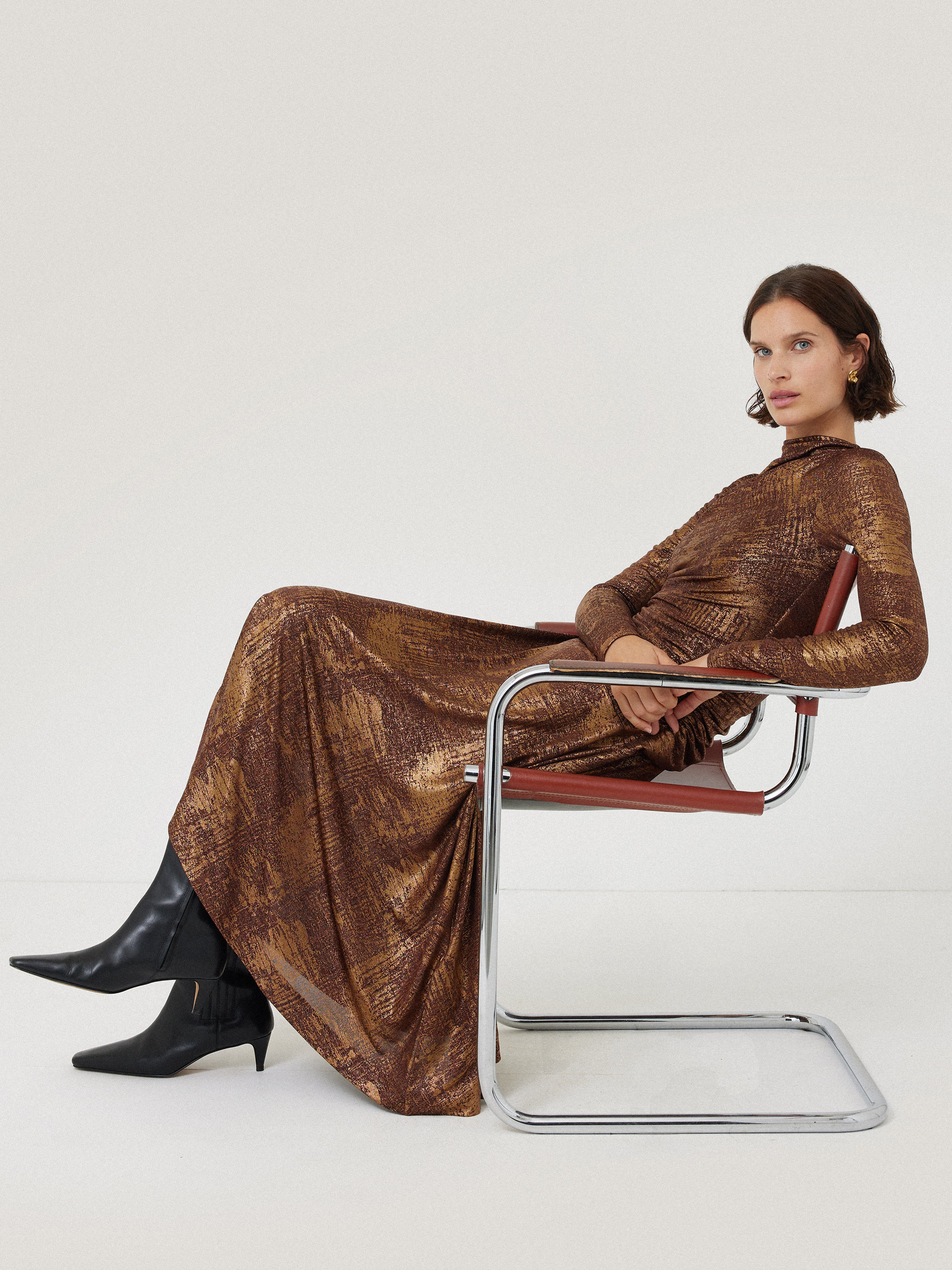 Elegant Brushed Bronze Draped Dress for Women - Perfect for Evening Parties, Weddings & Special Occasions