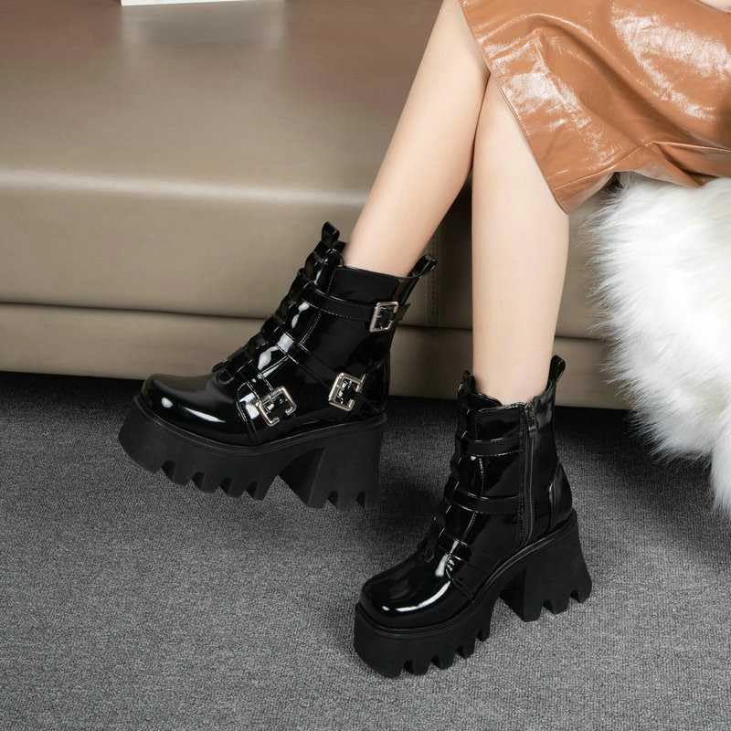 Gothic Women's Platform Ankle Boots - Chunky High Heel Lace Up Combat Boots with Side Zipper | Punk Motorcycle Boots for Casual Wear, Night Out & Street Fashion