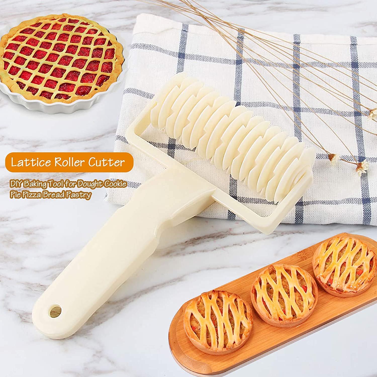 Lattice Roller Cutter for Baking - Plastic Dough Cutter Tool for Pie Crust, Pizza, Cookies & Pastry | Perfect for Homemade Pies, Biscuits & Pizza Dough | Essential Baking Tool for Home Bakers & Kitchen