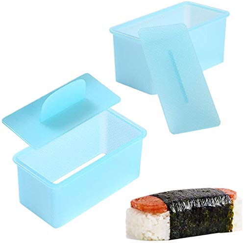2 Pack Non-Stick Musubi Maker Press - BPA Free Sushi & Onigiri Mold Kit with Luncheon Meat Press - Perfect for Hawaiian Spam Musubi, Homemade Sushi & Bento Box Meal Prep (Blue)