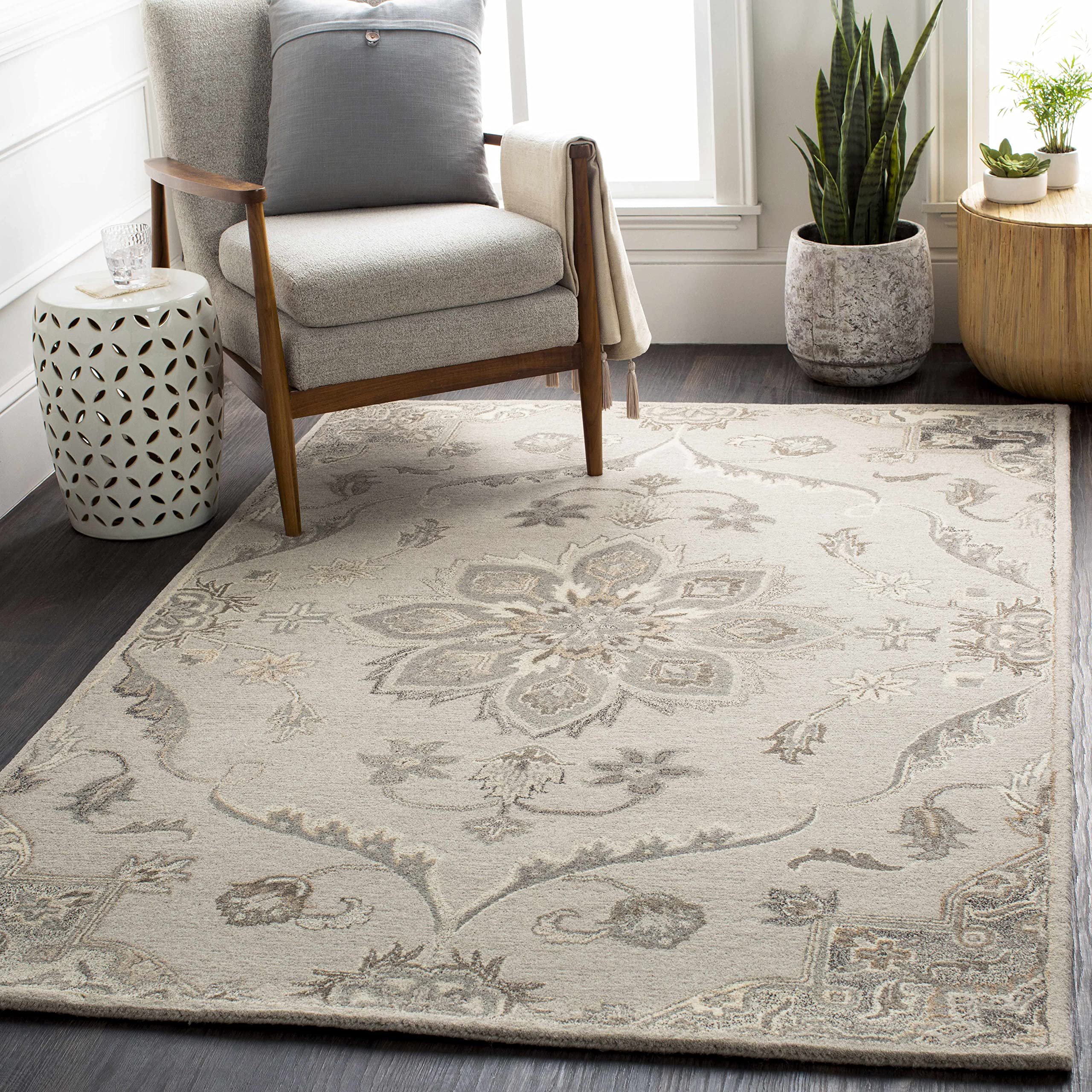 Hauteloom Peterstown Wool Area Rug for Living Room & Bedroom - Traditional Gray, Black, Brown - 4' x 6' - Soft & Durable - Perfect for Home Decor, Cozy Spaces & High Traffic Areas