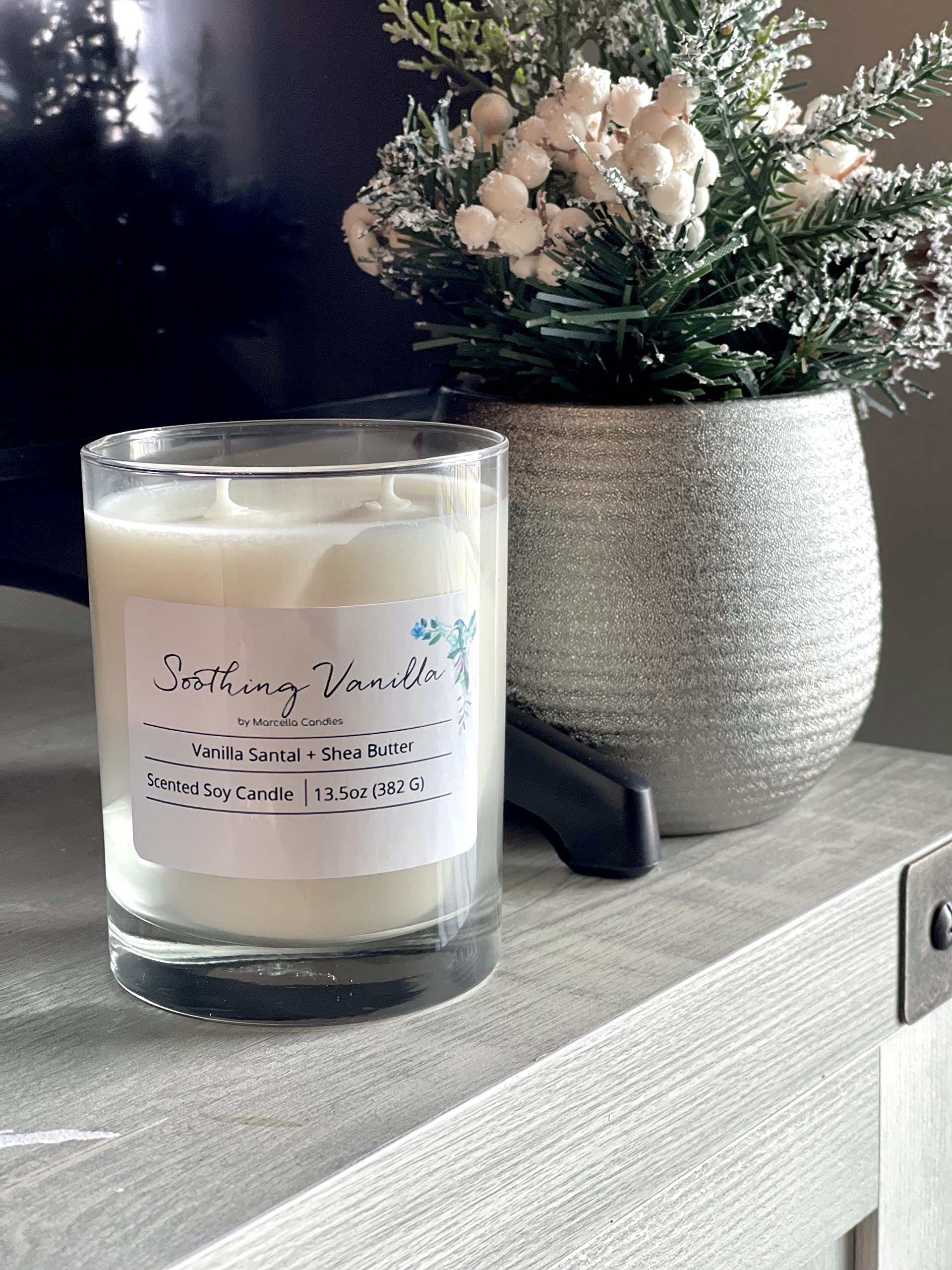 Vanilla & Shea Butter Scented Soy Candle - 13.5oz Two Wick Handmade Candle, 100% Natural Soy Wax, Long Lasting Aromatherapy for Home, Relaxation & Romantic Ambiance