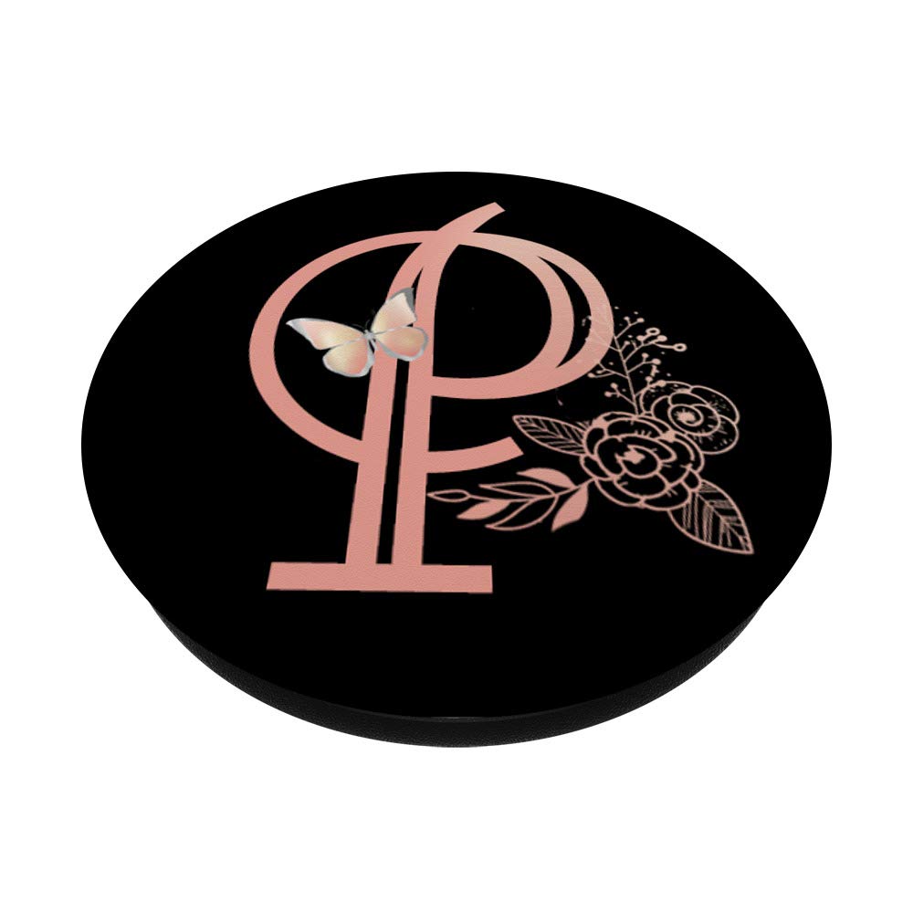 Personalized P Letter Monogram Necklace - Faux Rose Gold Floral Butterfly Initial Pendant Jewelry for Women, Gift for Her, Birthday, Anniversary, Valentine's Day