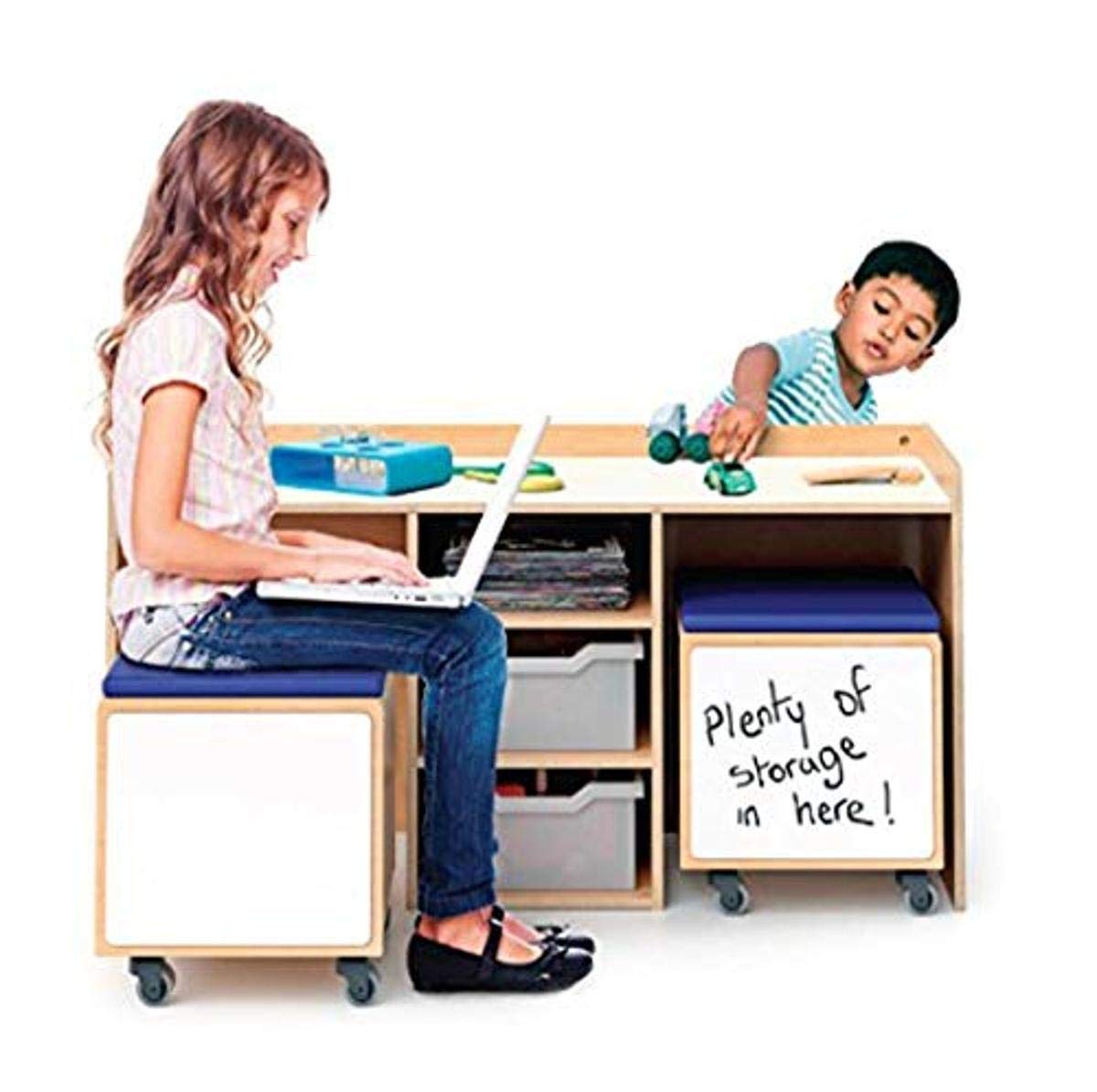 STEM Activity Desk and Mobile Storage Bin Set for Kids - Organize Learning Tools & Craft Supplies in Classroom or Home Study Space