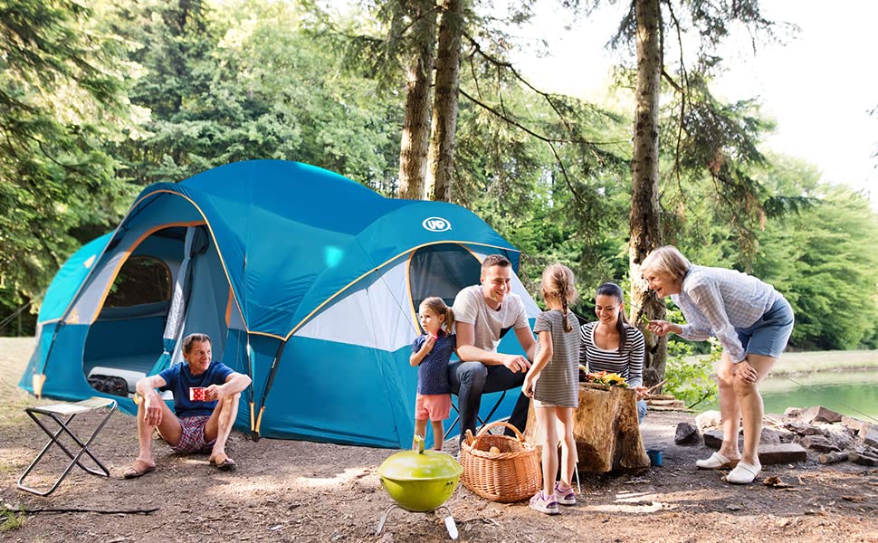 UNP 10-Person Family Camping Tent - Large Easy Setup 2-Room Shelter with 5 Mesh Windows, Waterproof & Weather Resistant (18'x9'x78