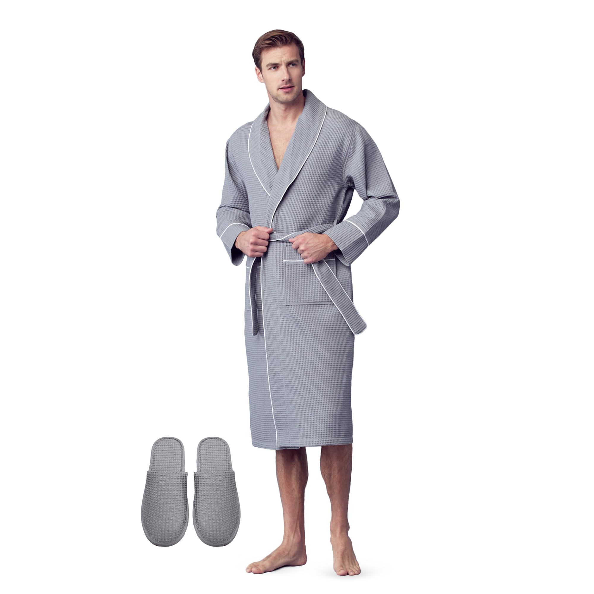 Premium Men's Cotton Waffle Bathrobe - Ultra Soft SPA Luxury Robe for Relaxation at Home, Hotel & Spa Retreats