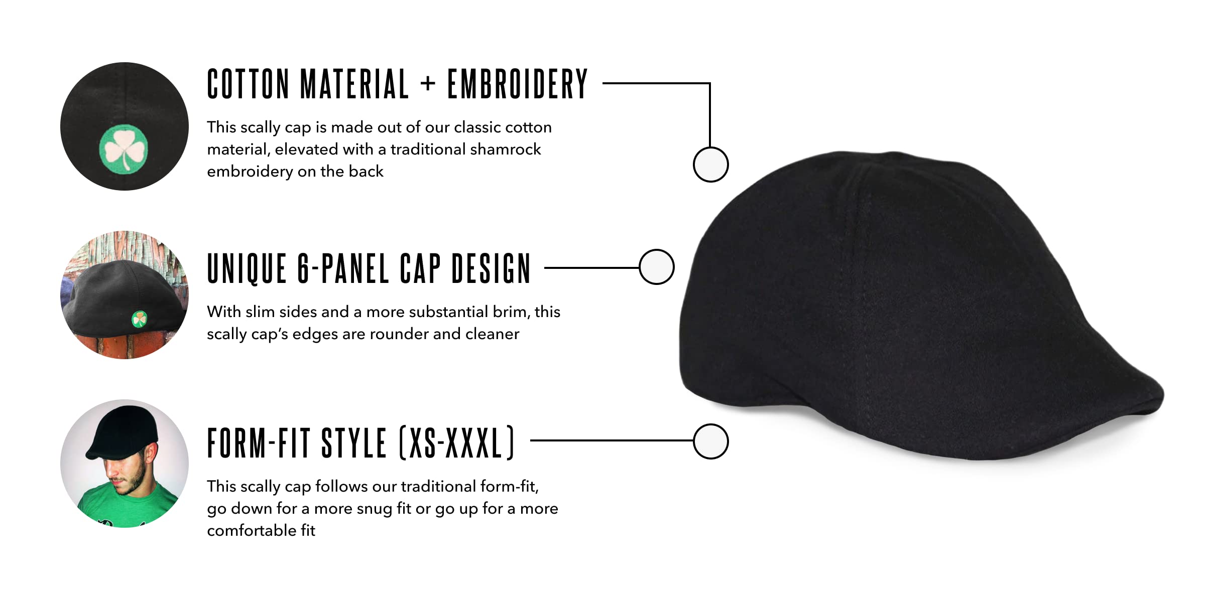 The Original Boston Scally Cap - Irish Newsboy Flat Cap for Men - 6-Panel Cotton Fitted Hat in Black | Perfect for Casual Wear, St. Patrick's Day & Vintage Fashion