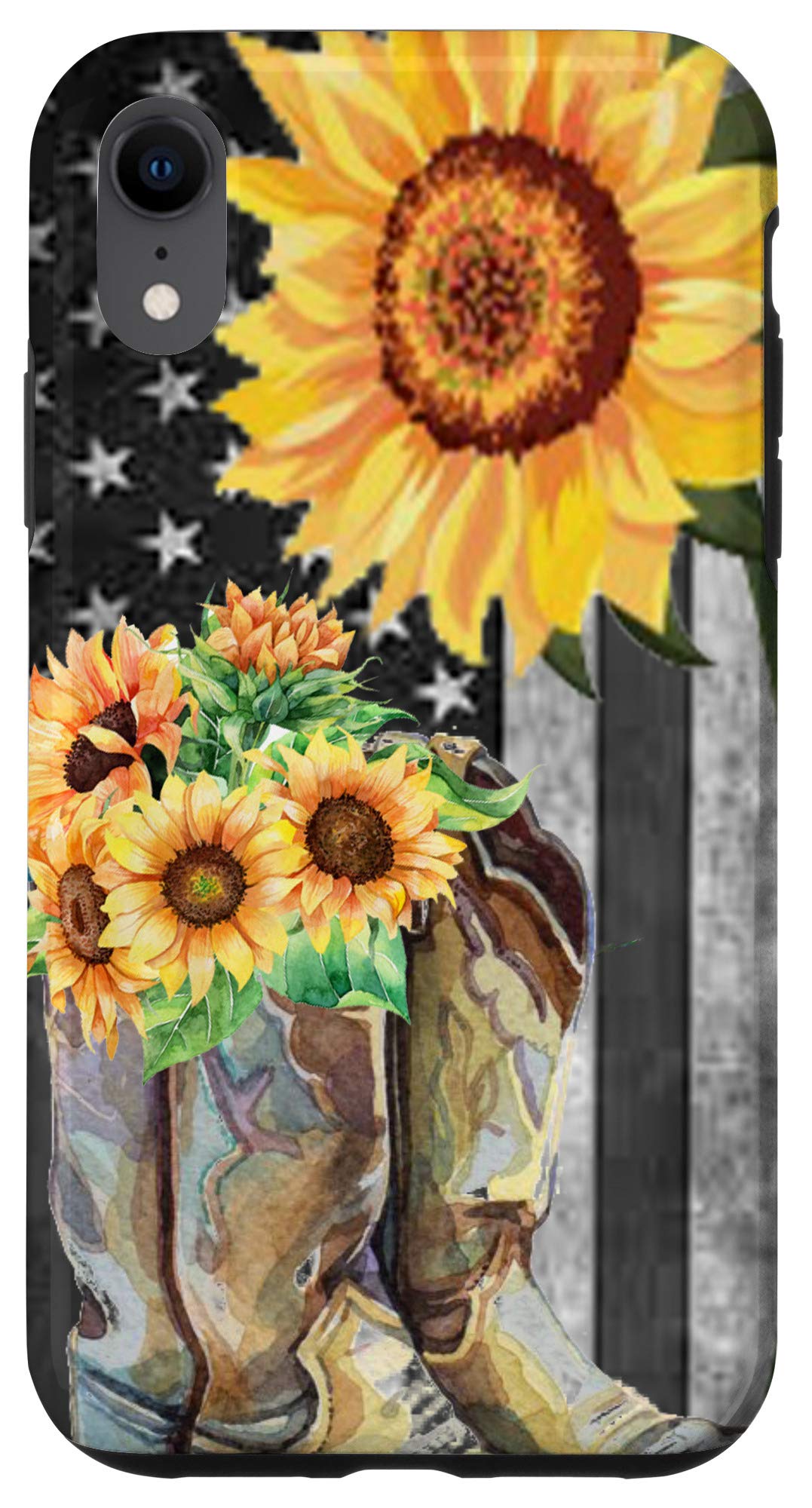 iPhone XR Case - Cowgirl Sunflower & USA Flag Design - Durable Protective Phone Cover for Women - Perfect for Country Music Festivals, Rodeos & Western Lifestyle