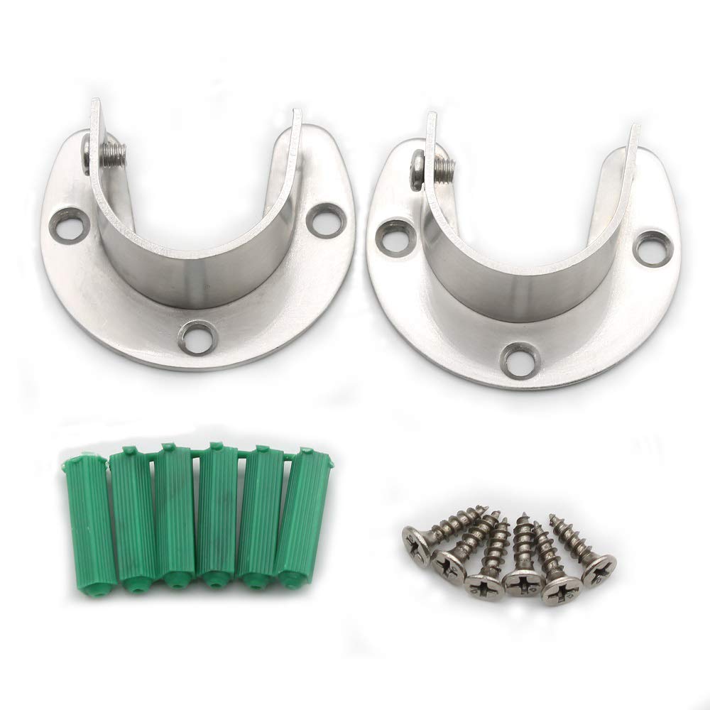 Heavy Duty Stainless Steel Closet Rod Support Brackets - 2 Pack Round Flange Holder with Screws for Wardrobe, Shower Curtain Rod (25mm/1 Inch) - Perfect for Home Organization & Bathroom Renovation Projects