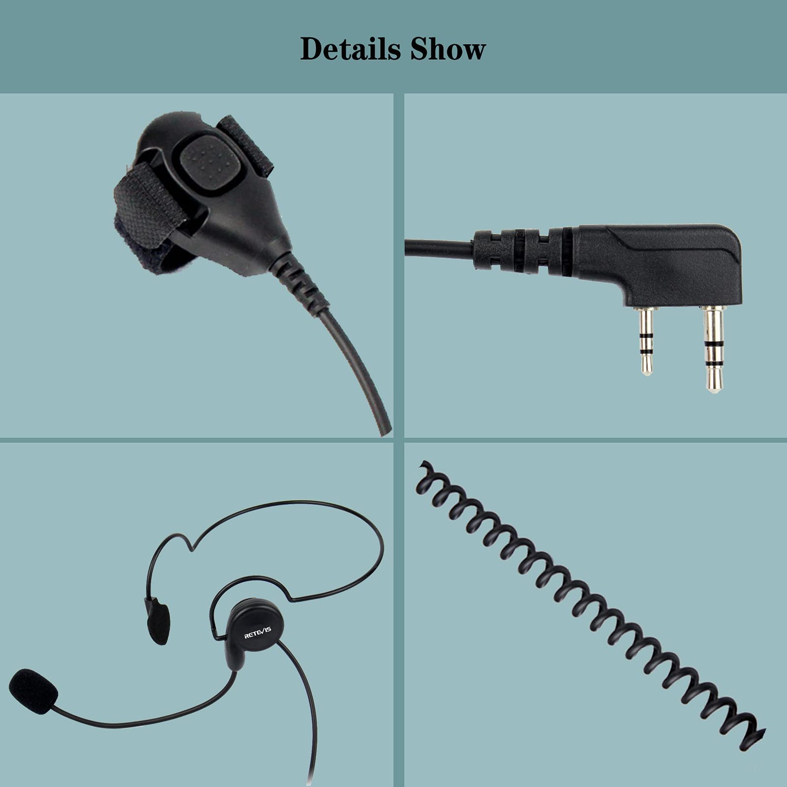 Retevis Behind-The-Head Walkie Talkie Headset with Boom Mic - Compatible with Retevis RT22 RT21 H-777 RT68 Baofeng BF-F8HP UV-5R UV-82 Kenwood Radios - Two Way Radio Headset with Finger PTT (1 Pack) - Ideal for Security, Construction, Warehouse & Outdoor Activities