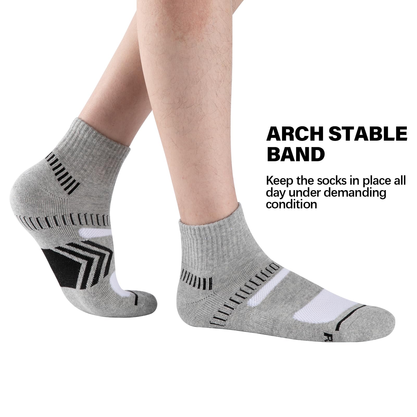 COOPLUS Men's Cushioned Ankle Socks - Breathable Cotton Athletic Performance Quarter Socks for Running, Gym & Sports - Pack of 6 Pairs