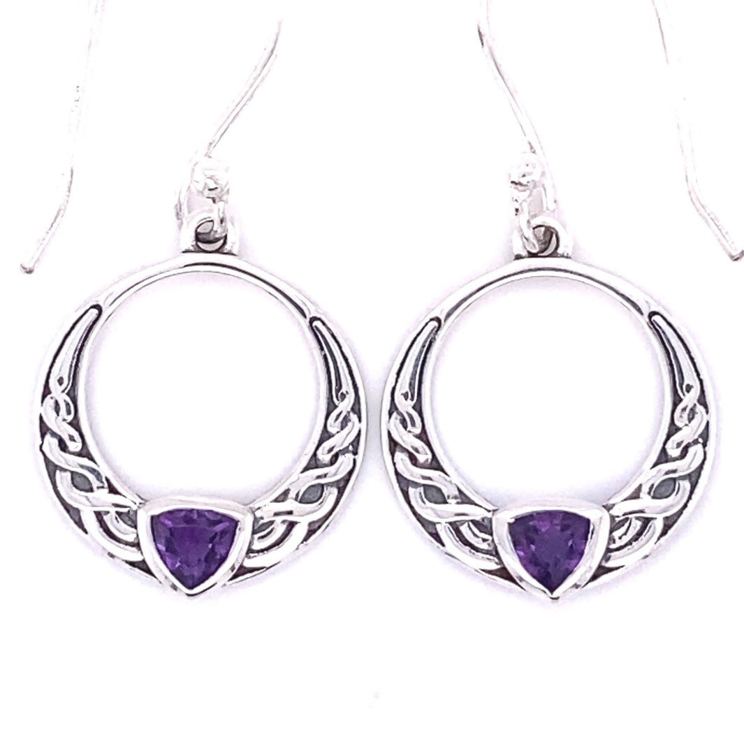 Amethyst Celtic Wreath Silver Earrings for Women - Handmade Sterling Silver Dangle Earrings with Purple Gemstone - Perfect for St. Patrick's Day, Weddings & Boho Fashion