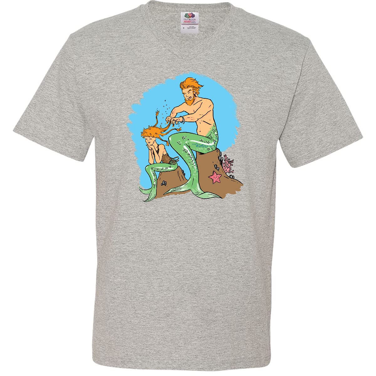 Inktastic Mer Dad and Daughter Braiding Radiant Red Hair Men's V-Neck T-Shirt - Comfortable Cotton Tee for Father's Day, Family Bonding & Casual Wear