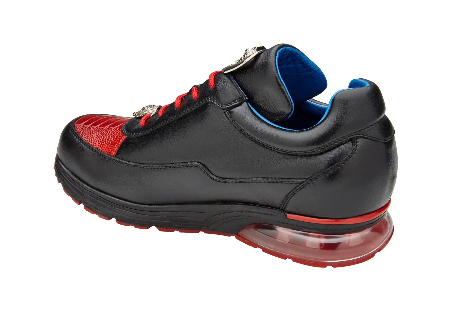 Belvedere Flash Genuine Ostrich Leather & Italian Calfskin Sneakers - Black/Red (E01) - Luxury Comfortable Shoes for Men, Perfect for Casual Wear, Office & Special Occasions