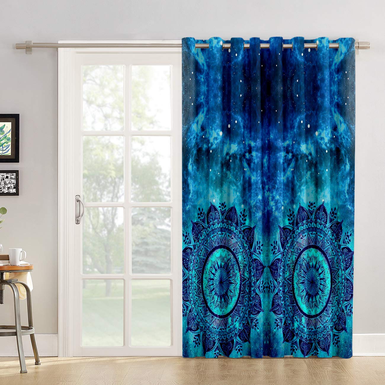 Futuregrace Blackout Curtains - Mandala Galaxy Print Darkening Window Drapes for Living Room & Bedroom - 52x63 Inch Thermal Insulated Sliding Door Curtains - Perfect for Home Office Decor & Light Blocking