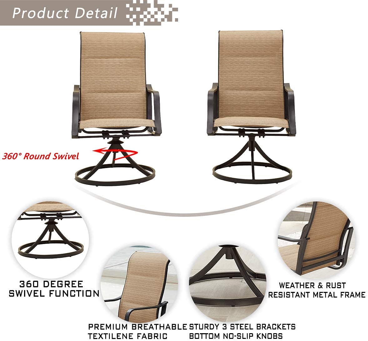2-Piece Swivel Rocker Patio Chair Set with High Back & Textilene Fabric - Comfortable Outdoor Dining Chairs for Deck, Garden, Poolside or Backyard Relaxation (Beige)