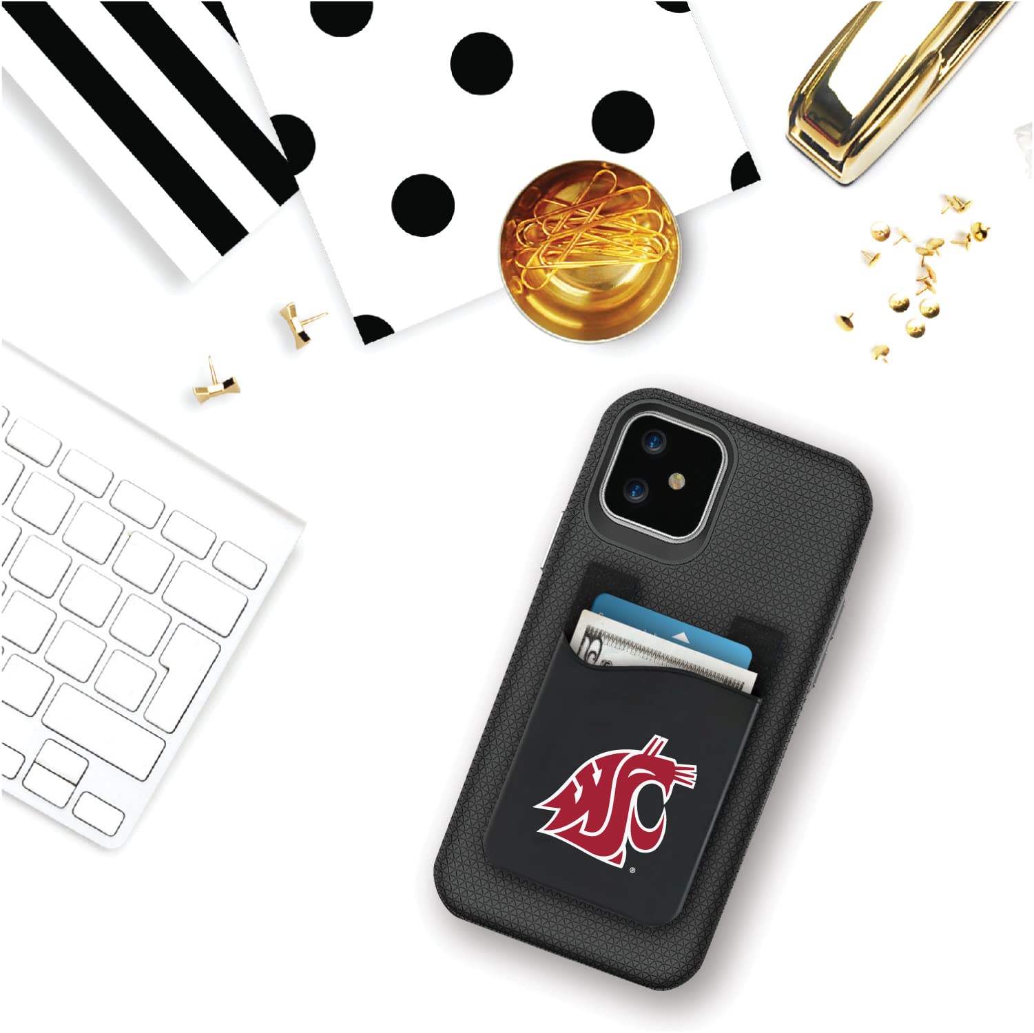 Washington State University Faux Leather Magnetic Phone Wallet Case - Slim RFID Blocking Sleeve for iPhone 15/14/13 Pro Max & Samsung Galaxy - Perfect for Campus ID, Credit Cards & Everyday Carry (Black)