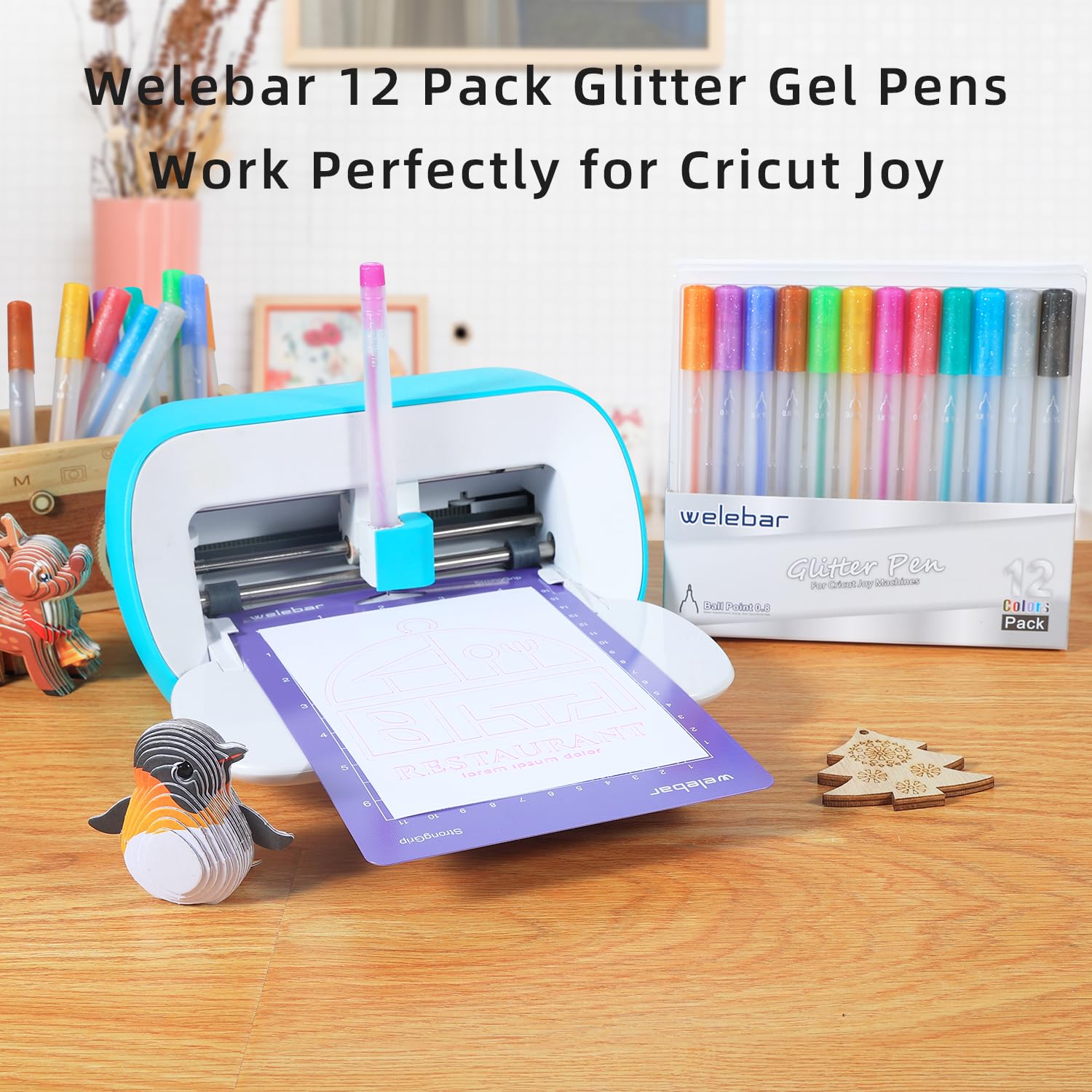 12 Pack Glitter Gel Pens for Cricut Joy/Xtra - 0.8mm Medium Point Tip for Writing & Drawing - Compatible with Cricut Joy Machine - Perfect for DIY Crafts, Scrapbooking, Card Making & Journaling