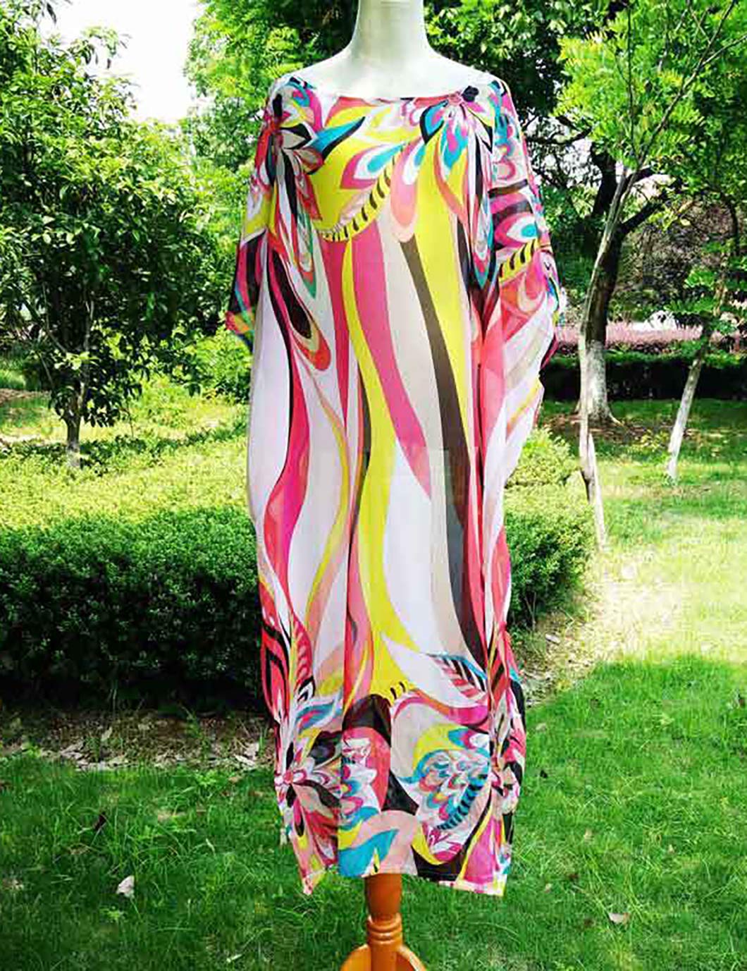 Eddoyee Women's Chiffon Loose Kaftan Dress - Beach Cover Up, Swimsuit Cover, Summer Boho Maxi Dress for Pool, Vacation & Resort Wear