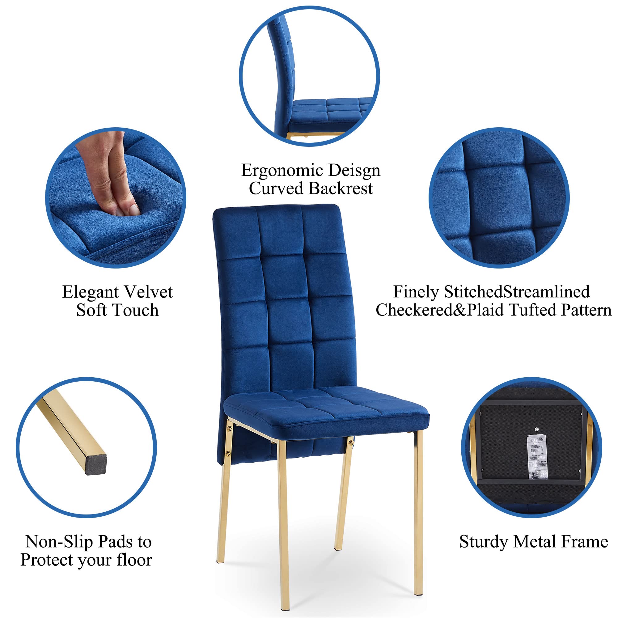 Velvet Dining Chairs Set of 4 - Upholstered Armless Side Chairs with Golden Metal Legs for Kitchen, Living Room & Bedroom | Elegant Makeup Chair & Restaurant Seating | Comfy Home Decor for Dining, Entertaining & Vanity Areas