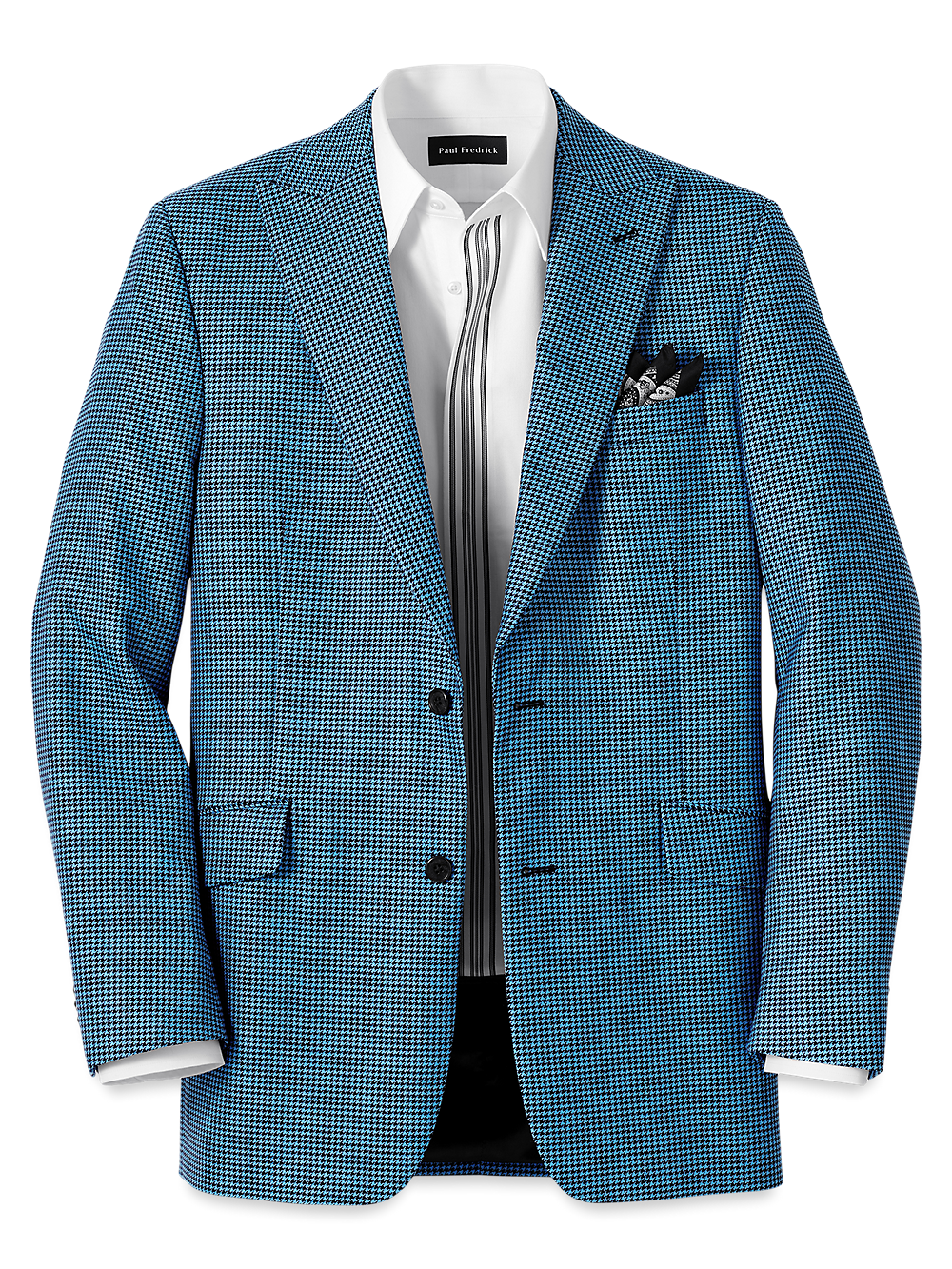 Premium Wool Houndstooth Single-Breasted Peak Lapel Blazer - Blue & Black Checkered Pattern | Formal Business Attire, Office Wear & Special Occasions