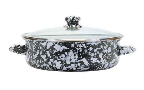 3 Quart White on Black Swirl Enamelware Saute Pan - Perfect for Stovetop Cooking, Frying & Serving Dishes