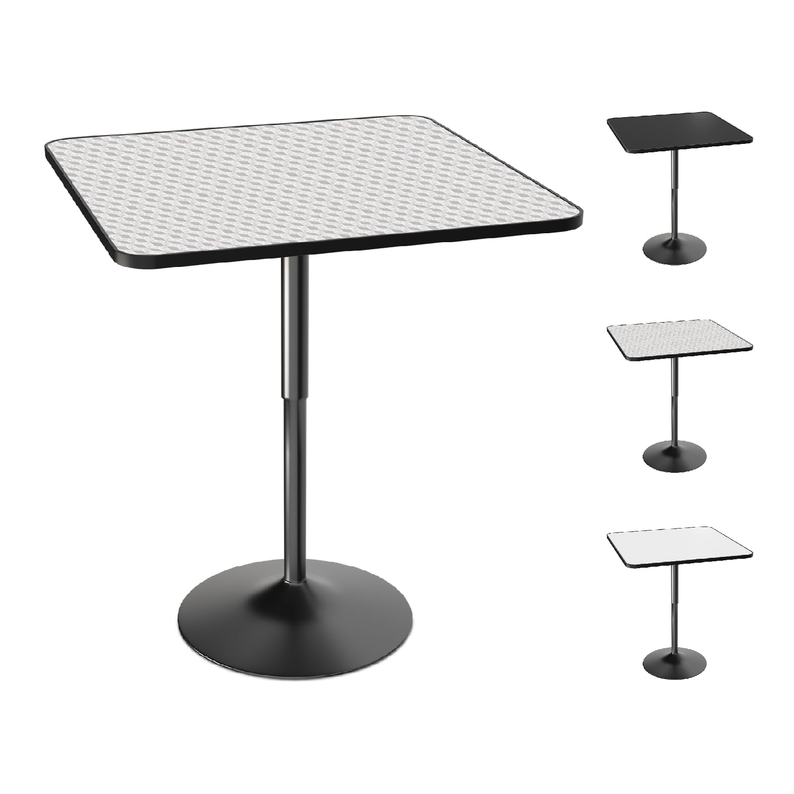 Adjustable Height Square Bar Table with Metal Base - Silver Cocktail Bistro Table for Kitchen Island, Home Bar & Outdoor Patio Dining