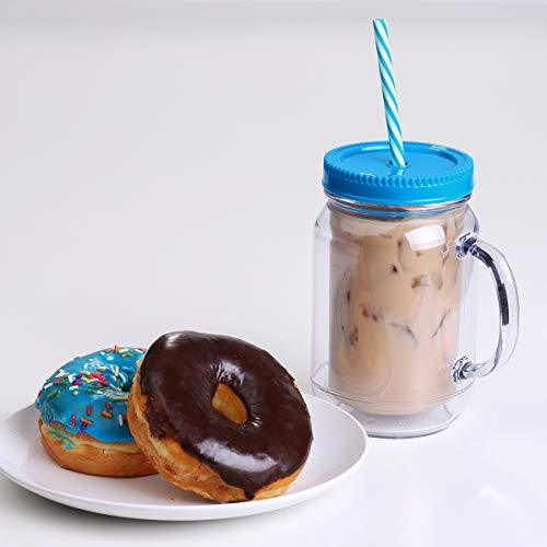 Cupture 20oz Double Wall Insulated Plastic Mason Jar Tumbler Mug with Striped Straws - 3 Pack | BPA-Free, Leak-Proof | Perfect for Iced Coffee, Smoothies & Summer Drinks