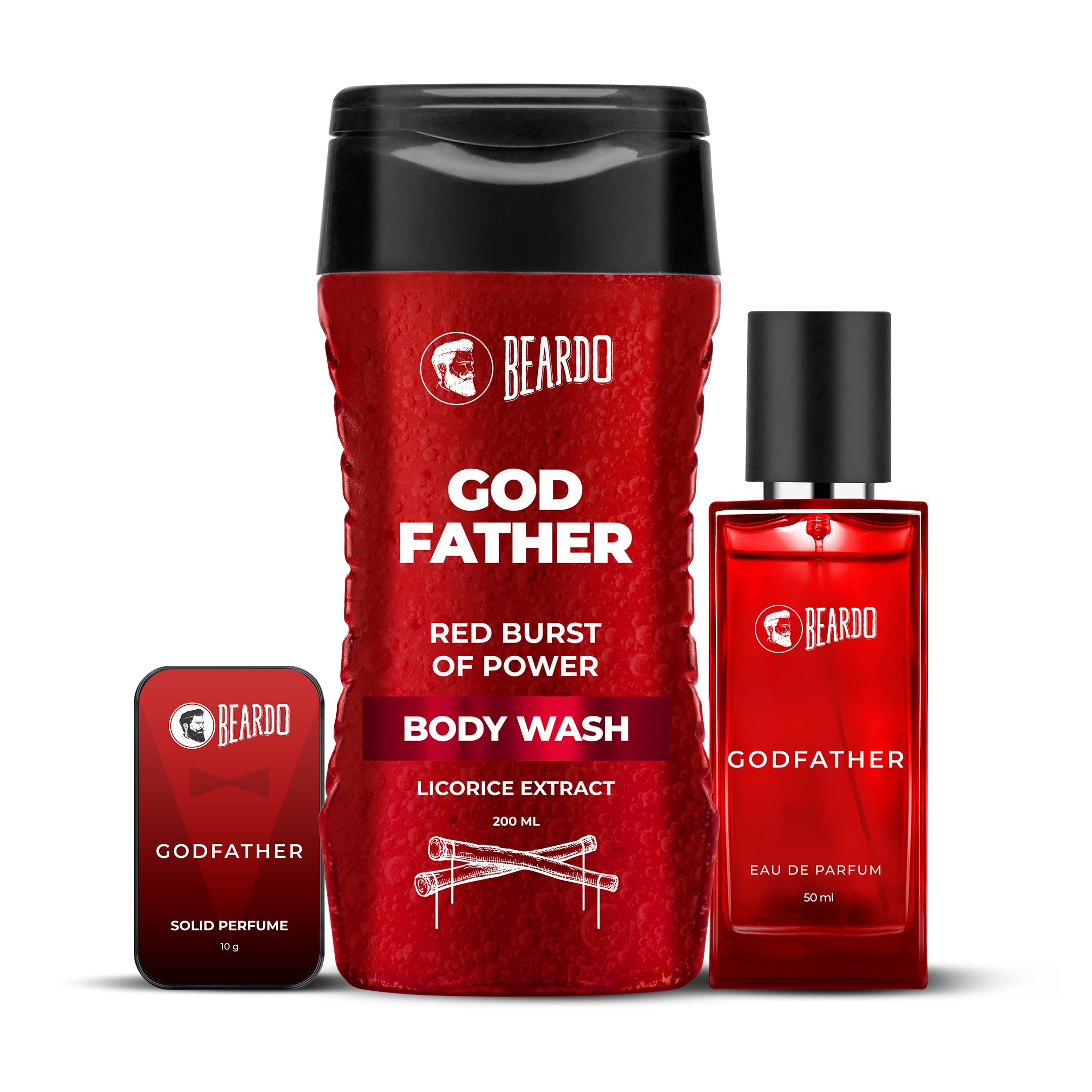 Beardo GodFather Men's Grooming Set - 200ml Body Wash, 10g Solid Perfume & 50ml Cologne | Energizing Shower Gel with Long-Lasting Fragrance | Perfect for Daily Use, Gym, Travel & Gift Giving