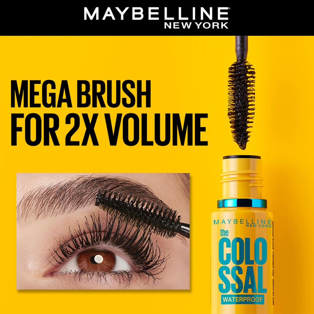 Maybelline New York Volumizing & Lengthening Waterproof Mascara - Volume Express Colossal in Black (10ml) for Dramatic Lashes | Perfect for Daytime Wear, Night Out, and Special Occasions