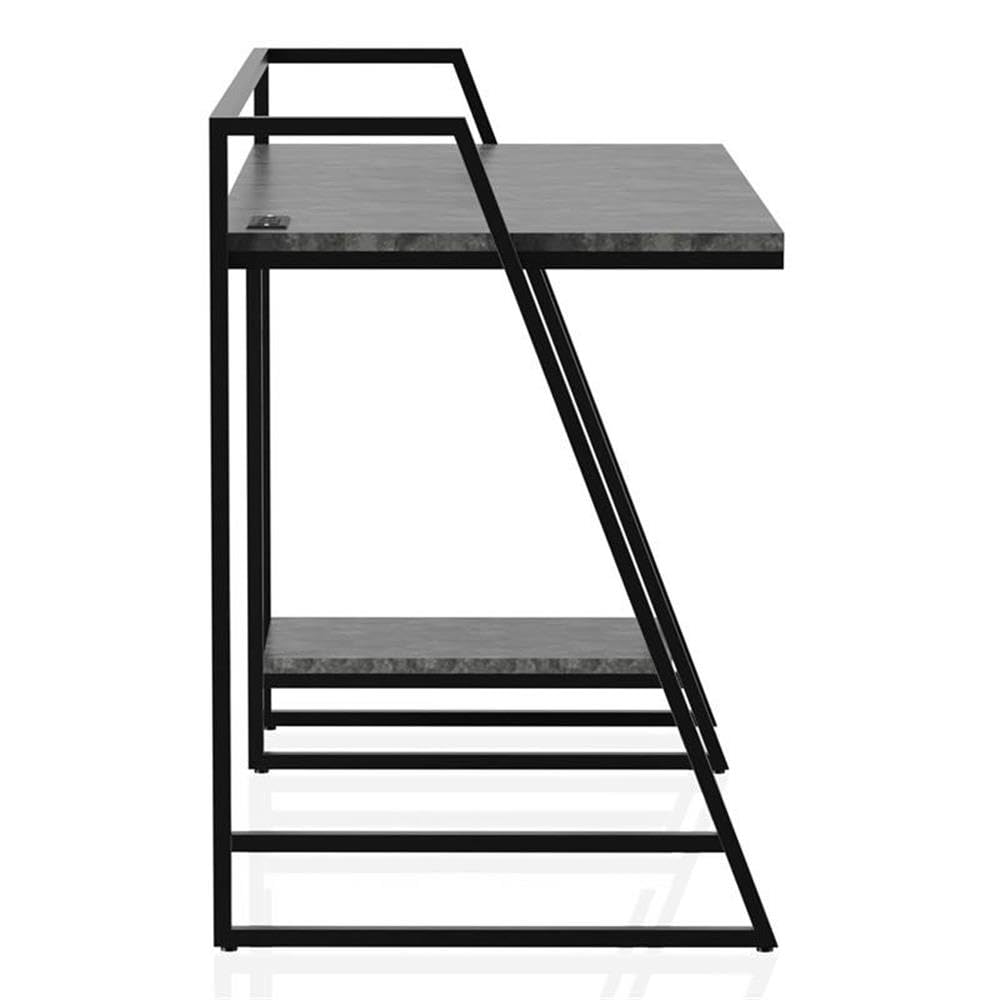 Furniture of America Sanue Modern Metal Writing Desk with USB Ports - Light Gray Home Office Desk for Small Spaces & Workspaces