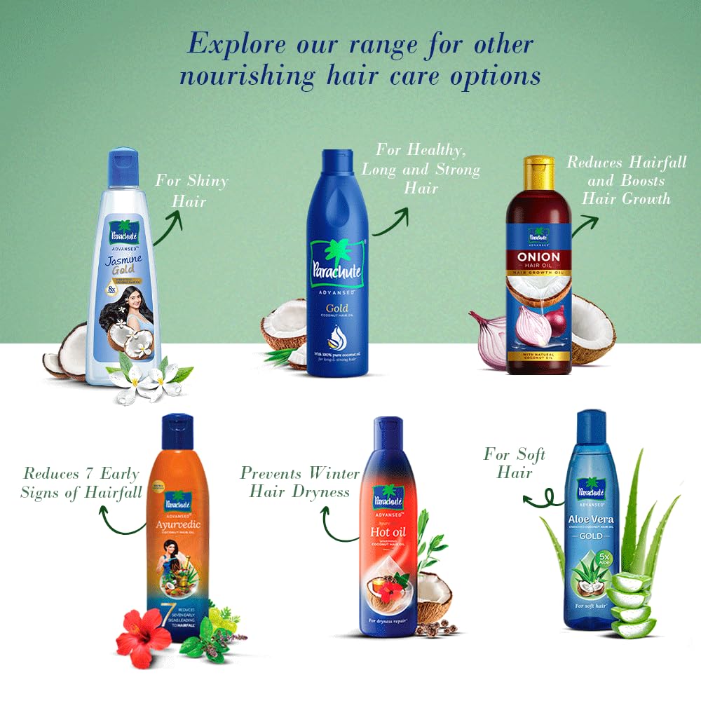 Parachute Advansed Sampoorna Coconut Hair Oil with 5 Herbs (Hibiscus, Curry Leaves, Fenugreek, Amla & Aloe) - Promotes Long, Thick & Black Hair Growth - 280ml - Perfect for Daily Hair Care & Scalp Massage