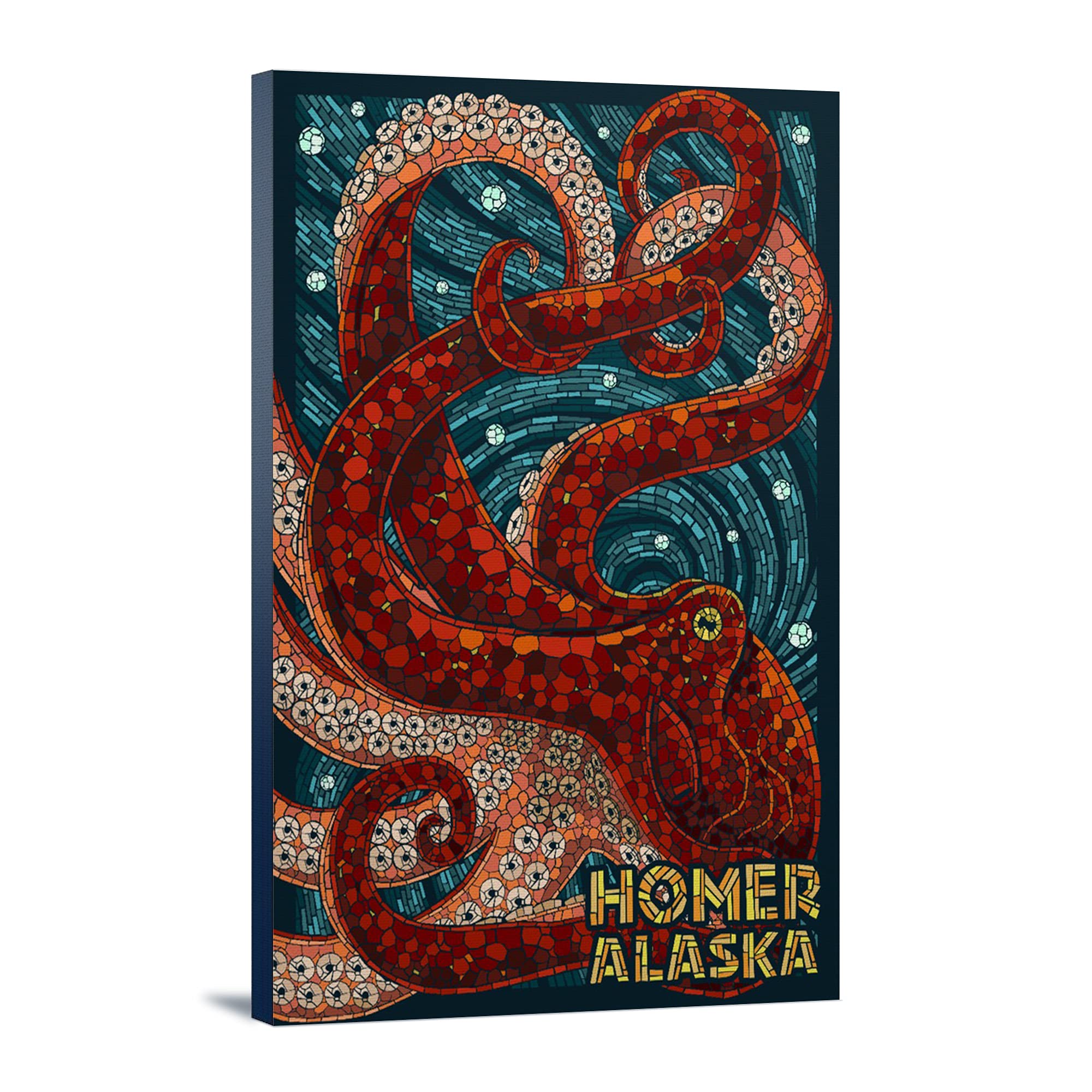 Alaska Octopus Paper Mosaic Art Print - 24x36 Inch Gallery Wrapped Canvas Wall Decor for Living Room, Office & Coastal Themed Spaces