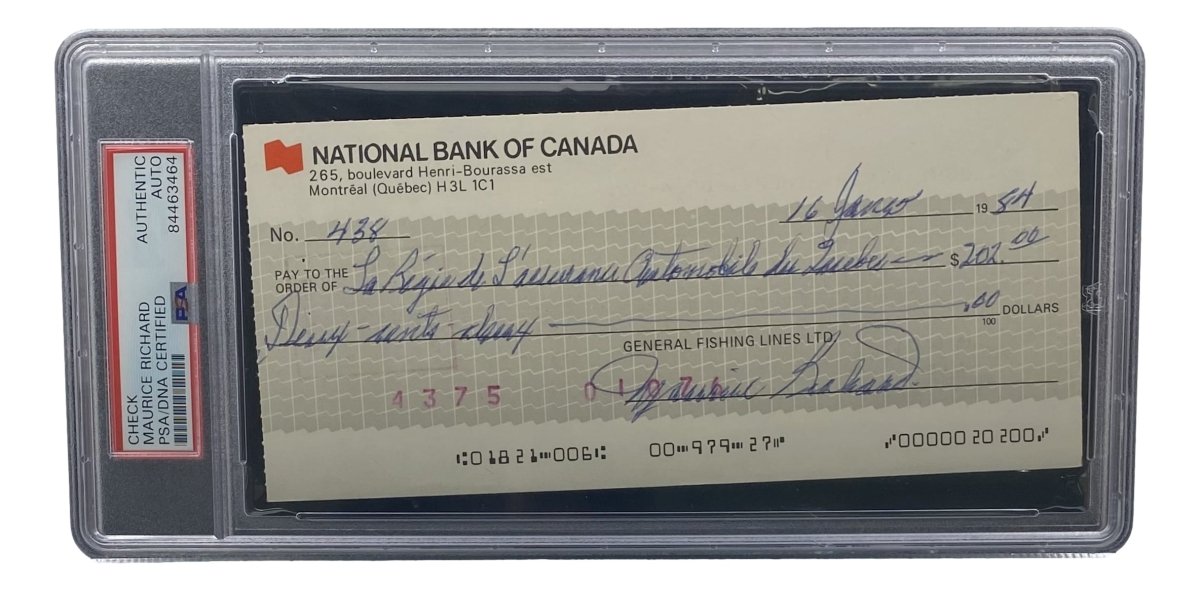 Authentic Maurice Richard Signed Montreal Canadiens Bank Check #438 PSA/DNA Certified - Perfect for Hockey Memorabilia Collectors & Sports Fans Display
