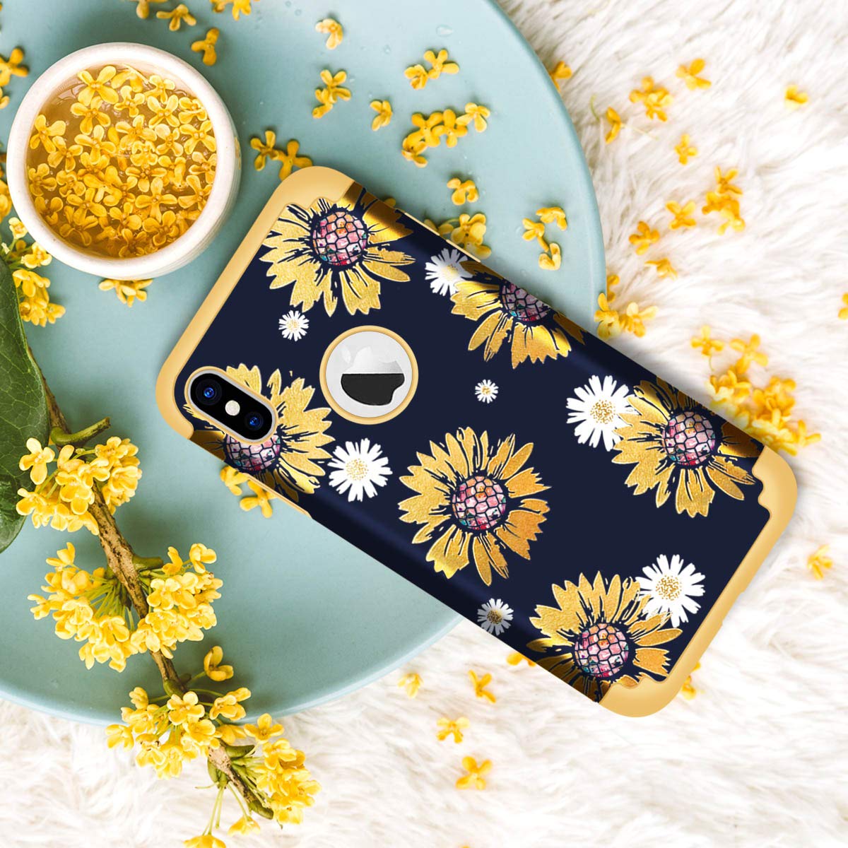 Floral Sunflower iPhone Xs Max Case - Slim Hard PC & Soft Silicone Hybrid 2-in-1 Shockproof Bumper Cover with Anti-Scratch Protection | Perfect for Everyday Use, Outdoor Activities, and Travel