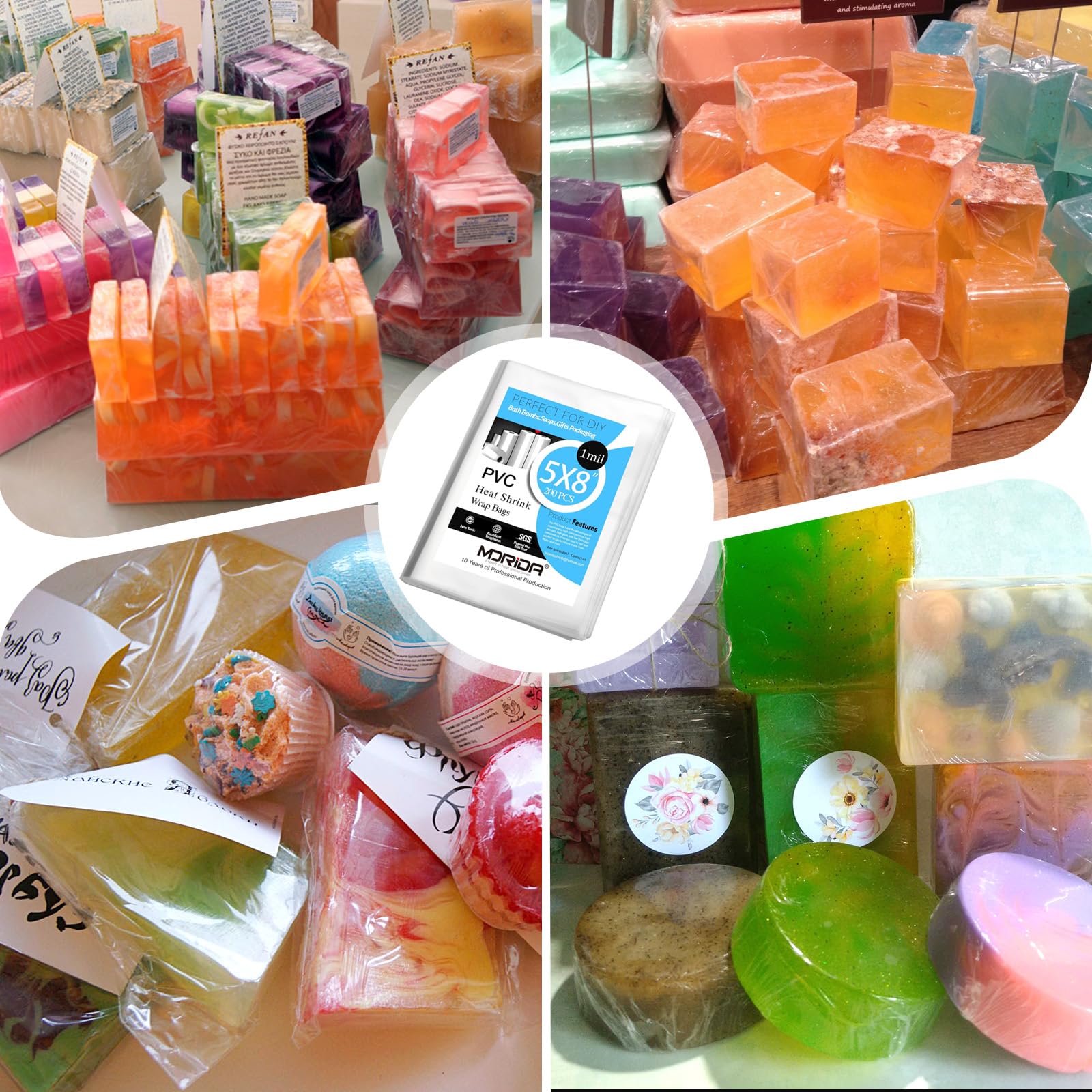 200 Pcs 5x8 Inch Clear PVC Heat Shrink Wrap Bags - 100 Gauge Plastic Packaging for Bath Bombs, Soaps, Candles & Cosmetics | Perfect for Retail, Gift Wrapping & Product Protection