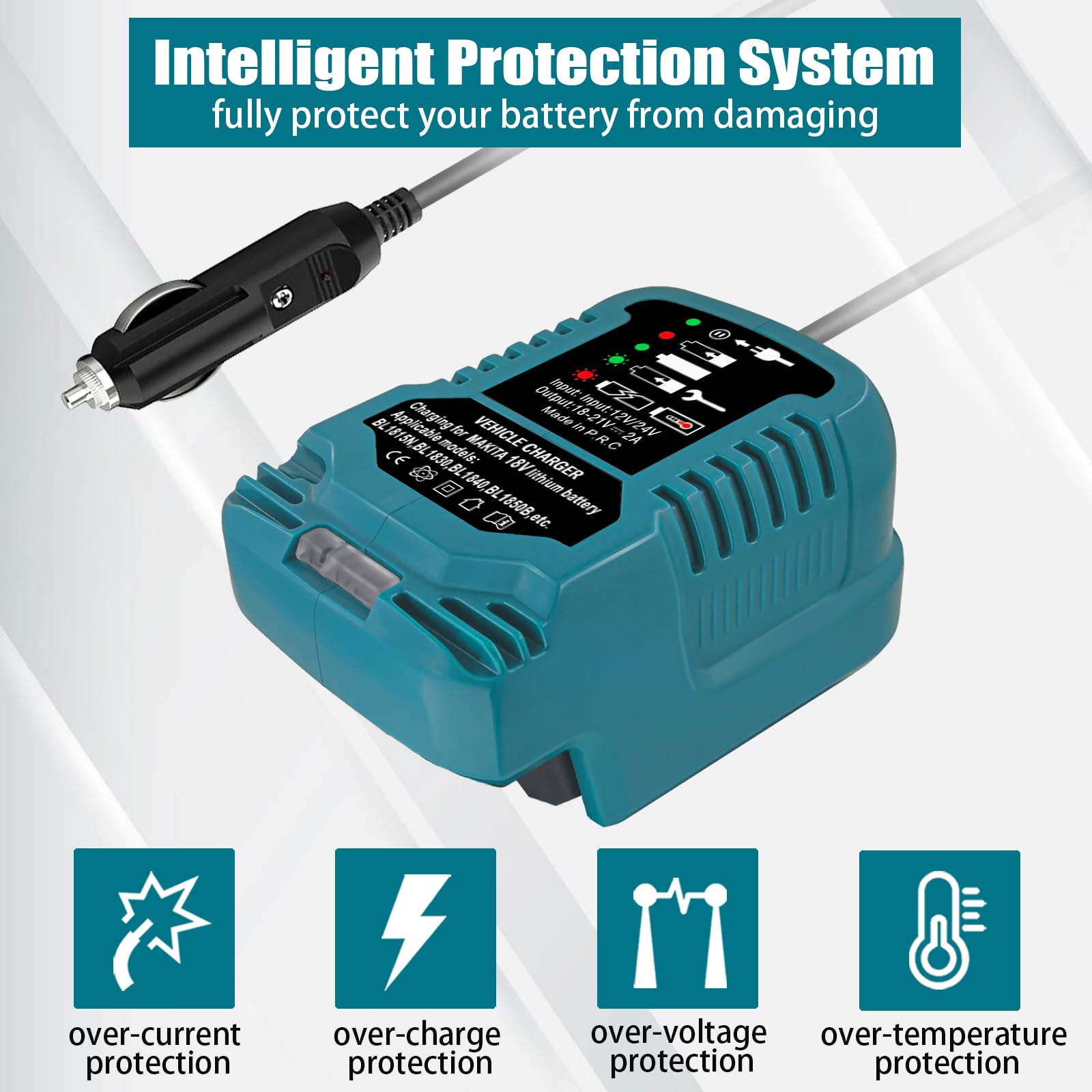 Makita 18V Lithium Battery Replacement Charger - Portable & Compact Car Charger with Cigarette Lighter Plug - Perfect for Power Tools On-The-Go, Job Sites & Road Trips