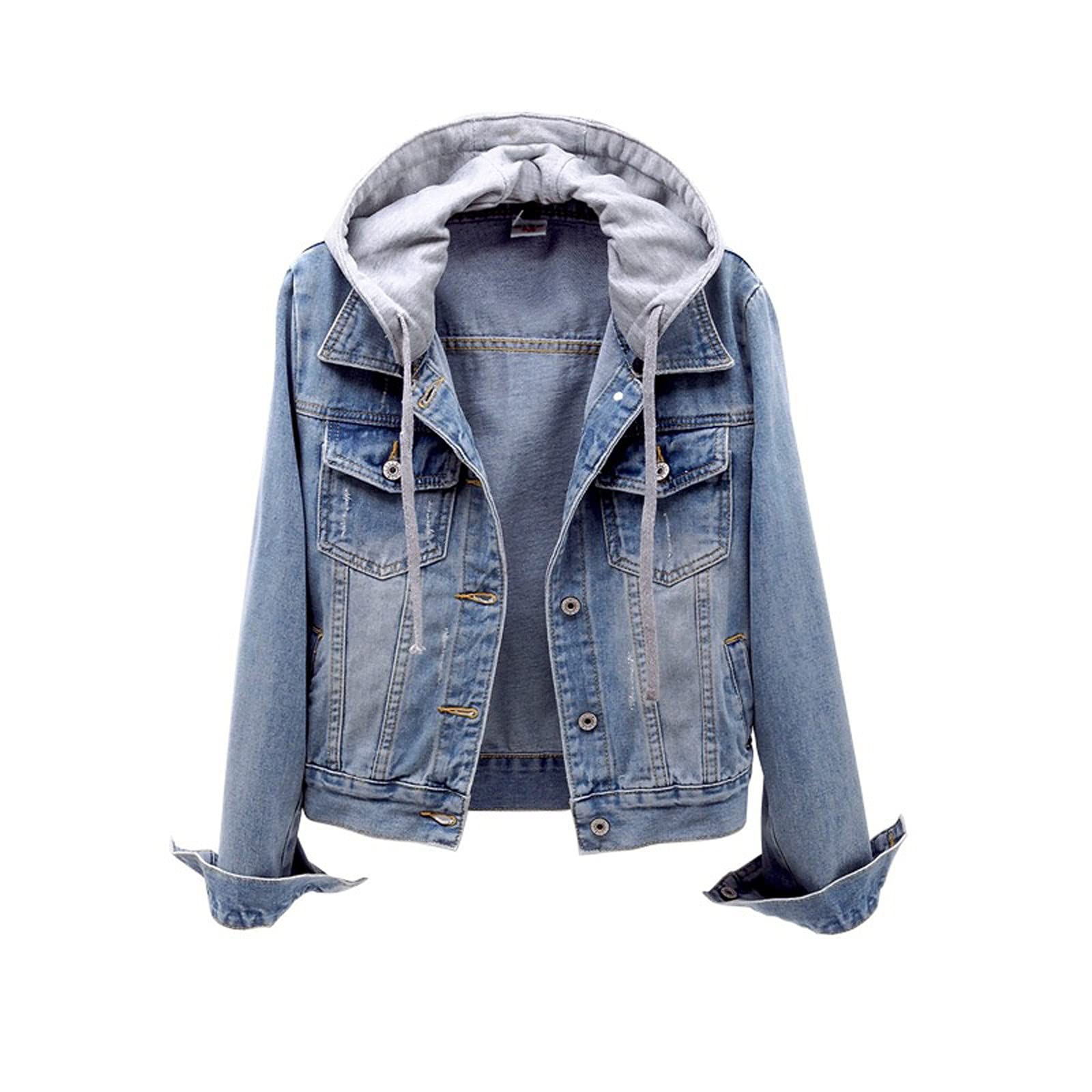 Women's Oversized Denim Jacket with Hood - Cropped Jean Jacket for Casual Wear & Street Style | Perfect for Layering, Fall Fashion, and Everyday Outfits