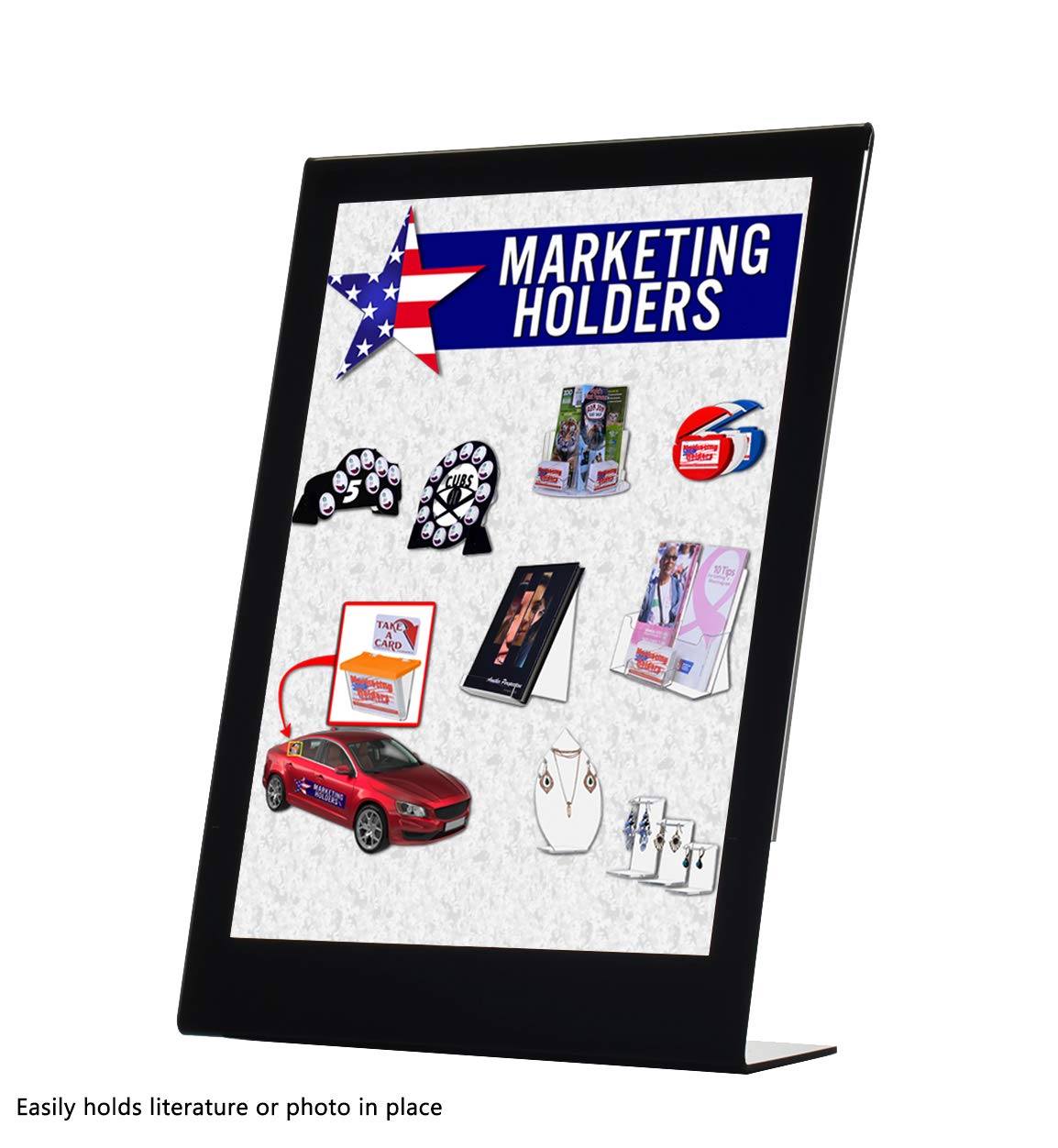 5 Pack Black Border Slant Back Sign Holders - 8.5