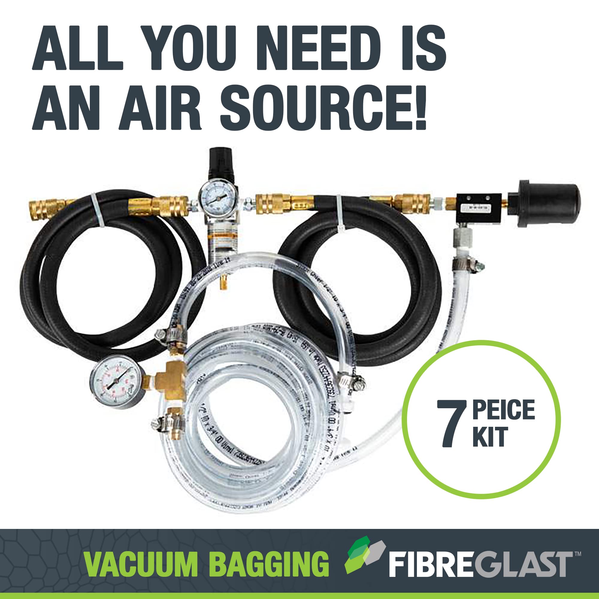 Fibre Glast Vacuum Bagging Starter Kit for Carbon Fiber, Fiberglass, Epoxy & Resin Composites - Professional Seal & Stabilize Kit with Degassing Chamber & Vacuum Purge - Made in USA - Perfect for Aerospace, Marine & Automotive Composite Repairs
