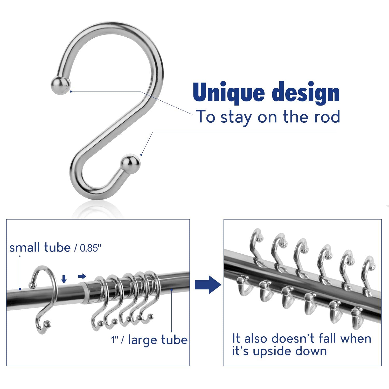 12-Pack Rust-Resistant Metal S-Shaped Shower Curtain Hooks - Chrome Finish for Bathroom, Kitchen, Closet & Towel Organization | Durable Hangers for Shower Curtains, Utensils, Clothing & Home Decor