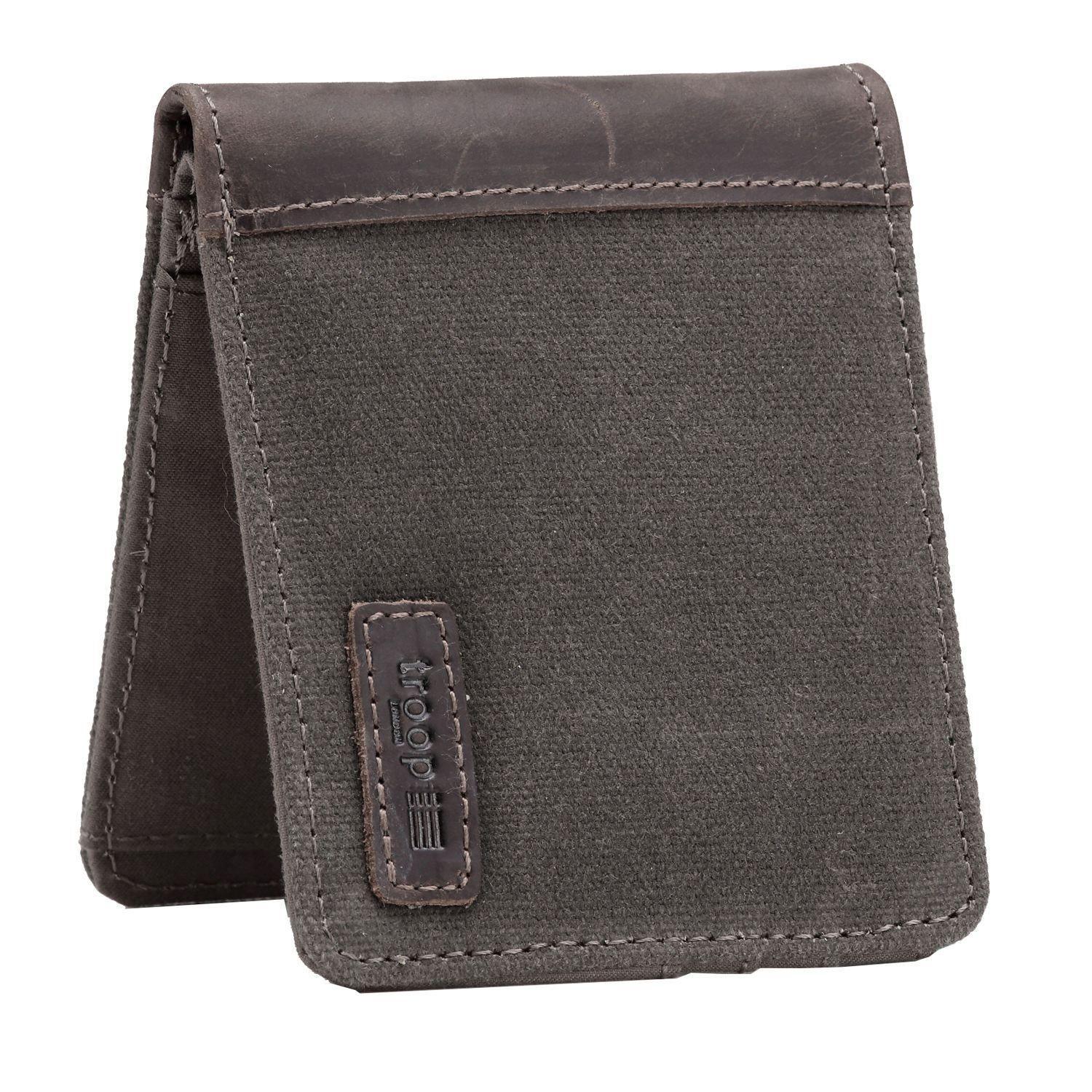 TRP0500 Troop London Men's Bi-Fold Canvas Wallet - Slim RFID Blocking Leather Card Holder for Everyday Use & Travel
