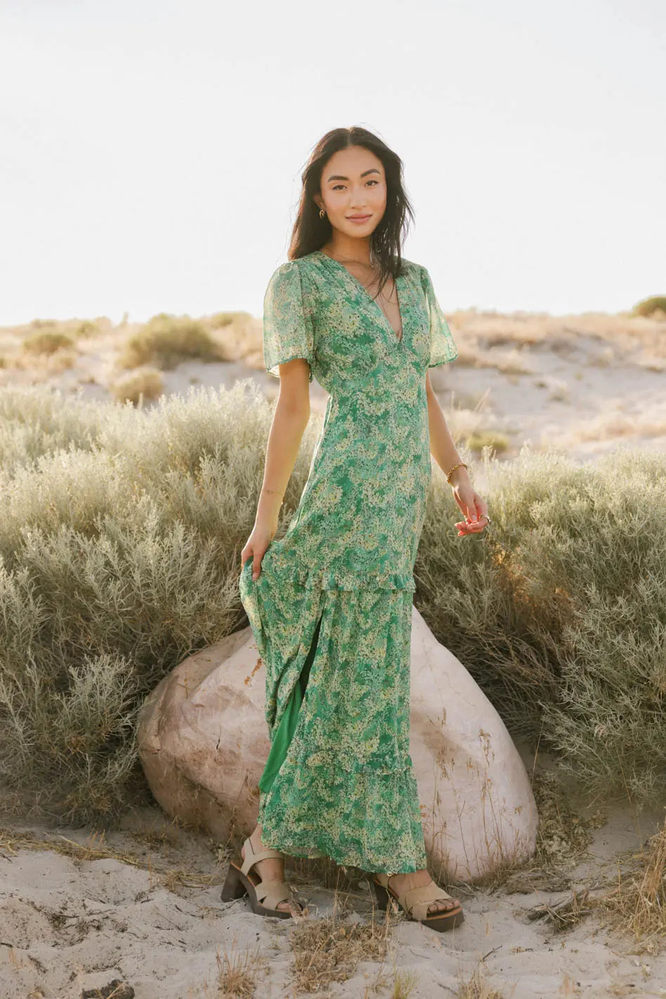 Elegant Manoella Floral Maxi Dress in Green - Perfect for Summer Weddings & Beach Vacations | Final Sale